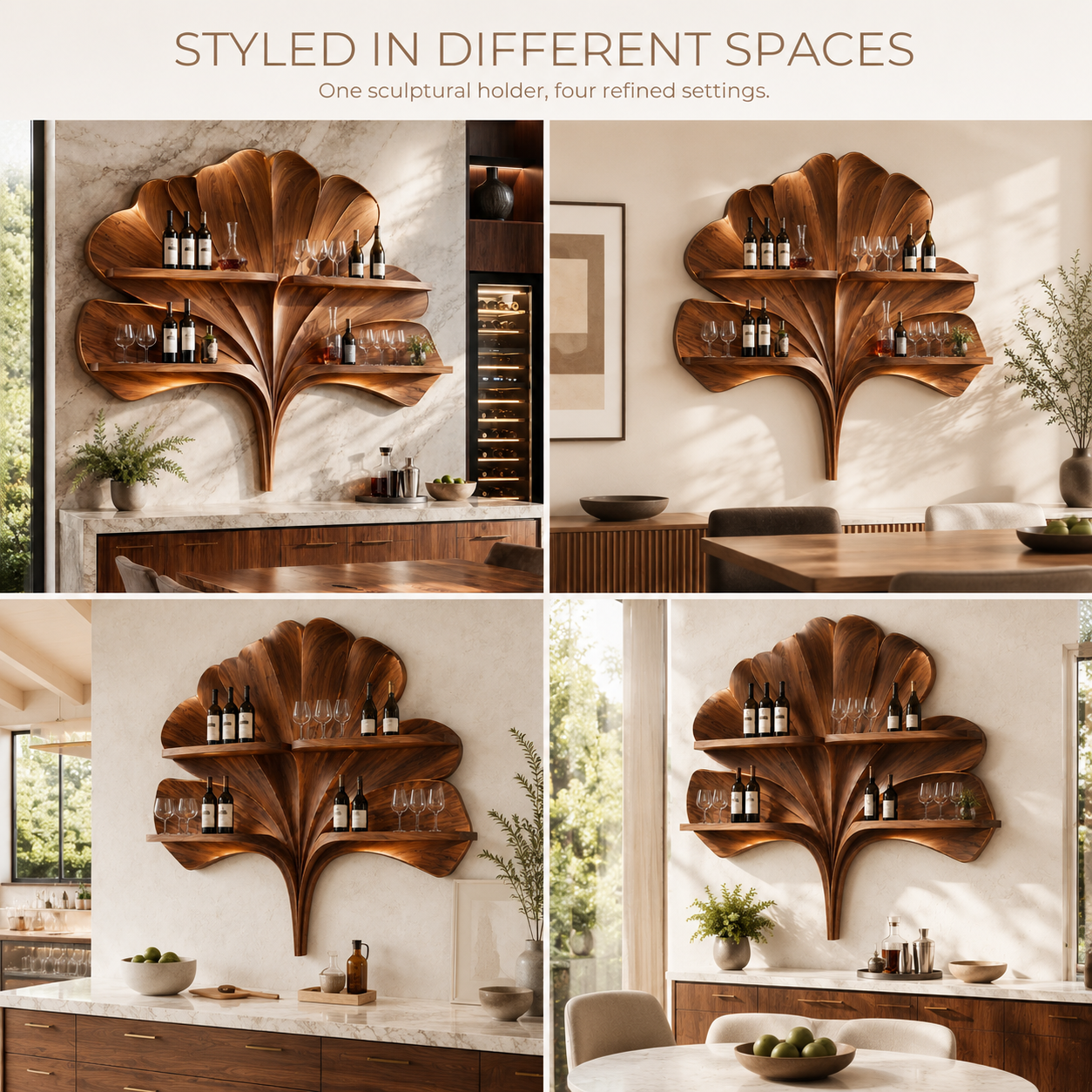 Solid Wood Wall Wine Rack with Glass Holder - 5 Bottle - Arched - product image 10