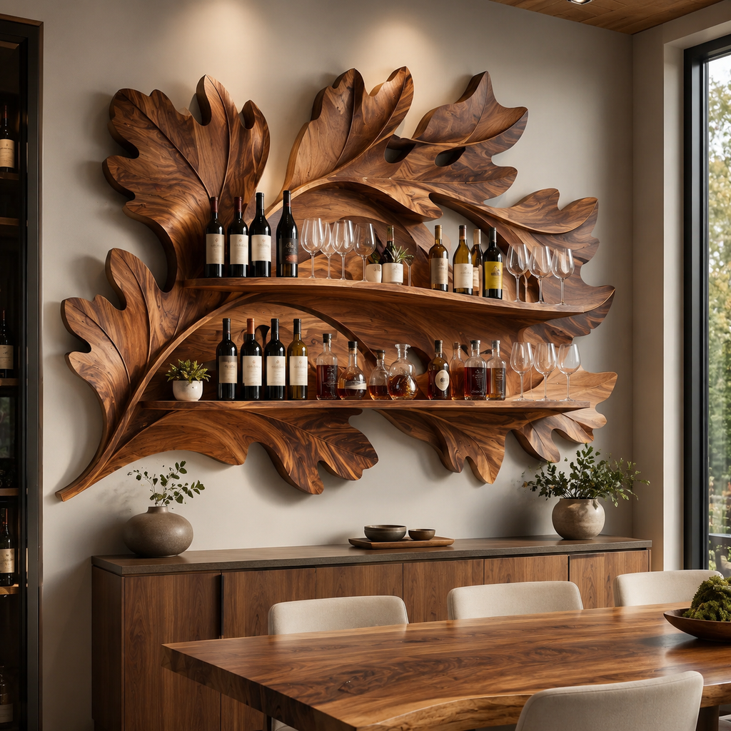 Solid Wood Wall Wine Rack with Glass Holder - 5 Bottle - Crescent - main view