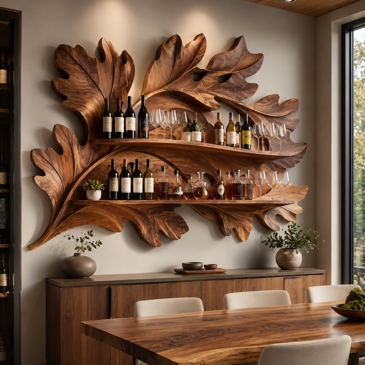 Solid Wood Wall Wine Rack with Glass Holder - 5 Bottle - Crescent - main view