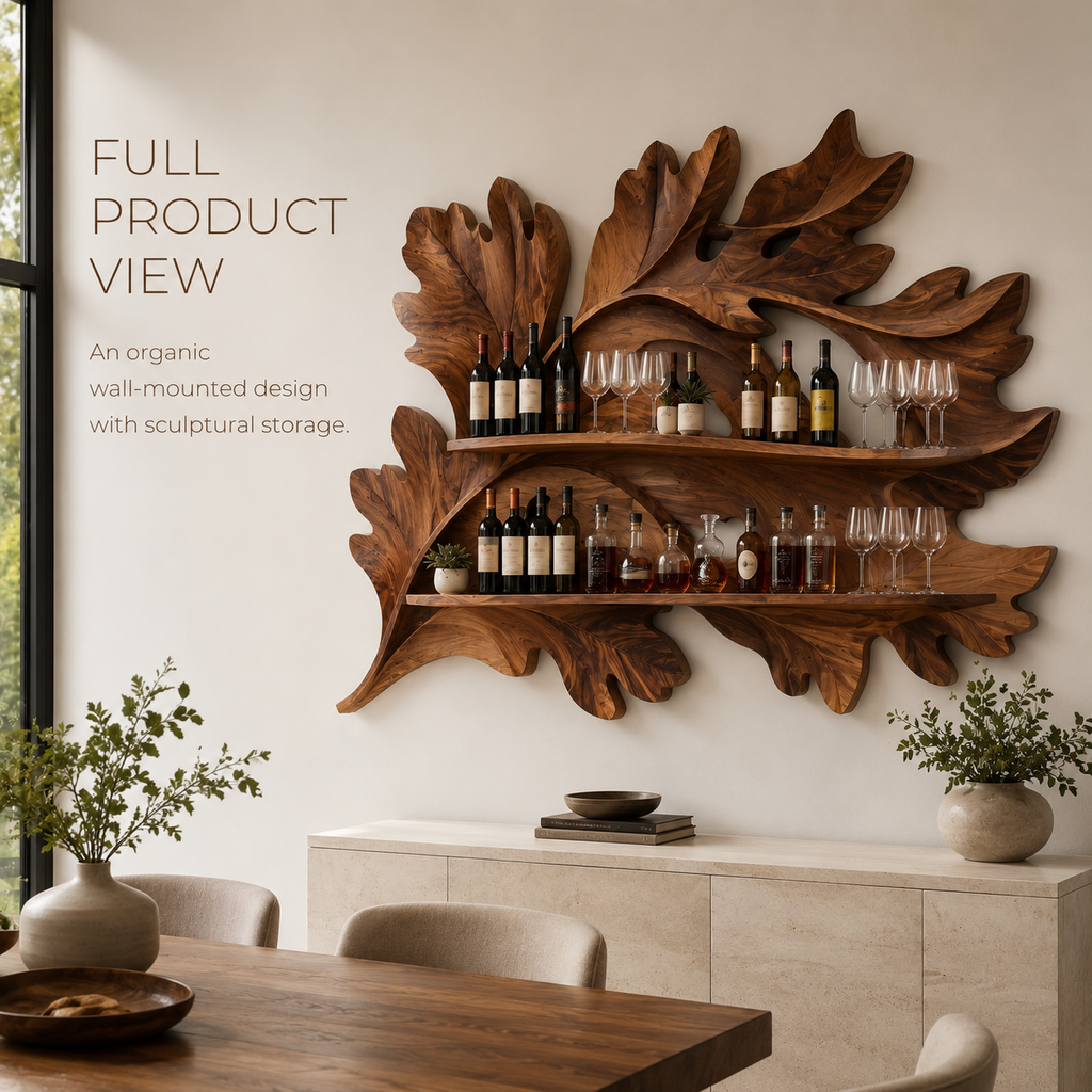 Solid Wood Wall Wine Rack with Glass Holder - 5 Bottle - Crescent - product image 03