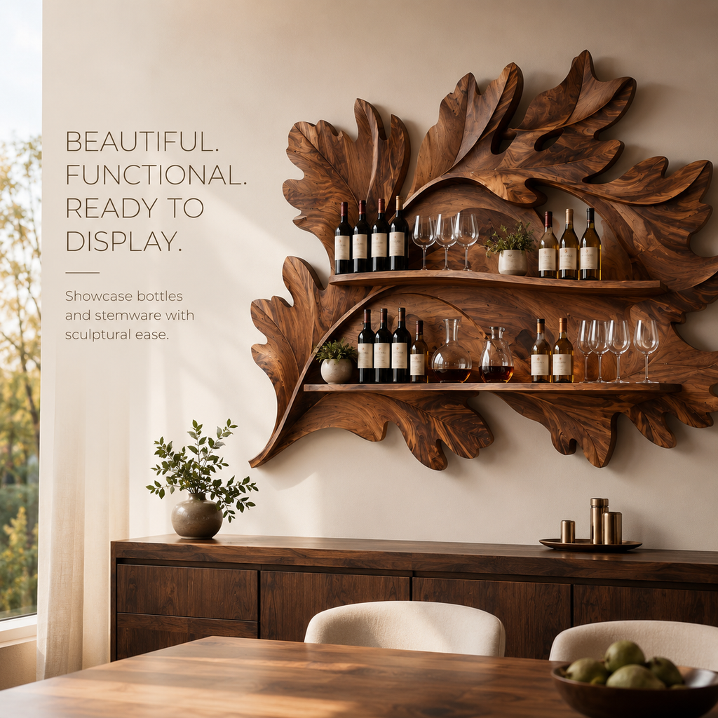Solid Wood Wall Wine Rack with Glass Holder - 5 Bottle - Crescent - product image 07
