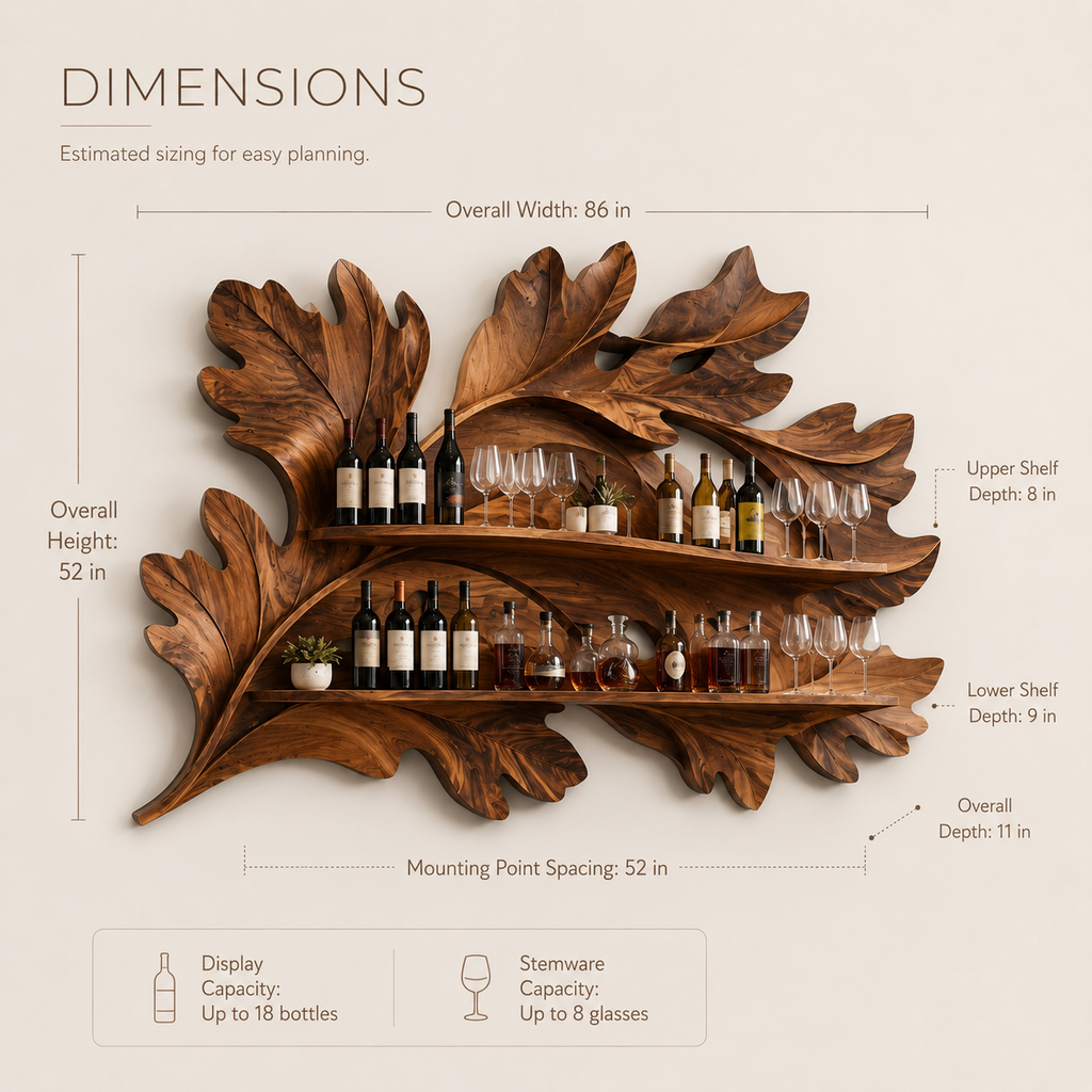 Solid Wood Wall Wine Rack with Glass Holder - 5 Bottle - Crescent - product image 08