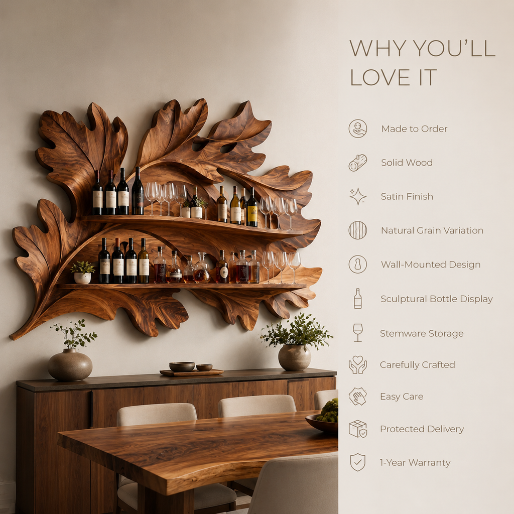 Solid Wood Wall Wine Rack with Glass Holder - 5 Bottle - Crescent - product image 09