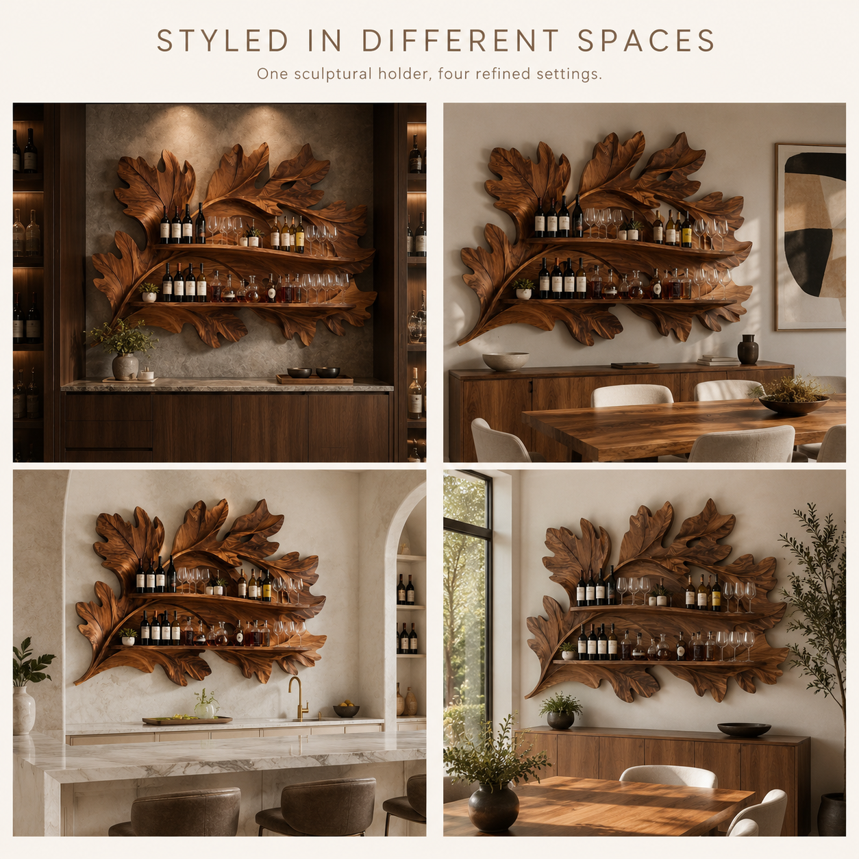 Solid Wood Wall Wine Rack with Glass Holder - 5 Bottle - Crescent - product image 11