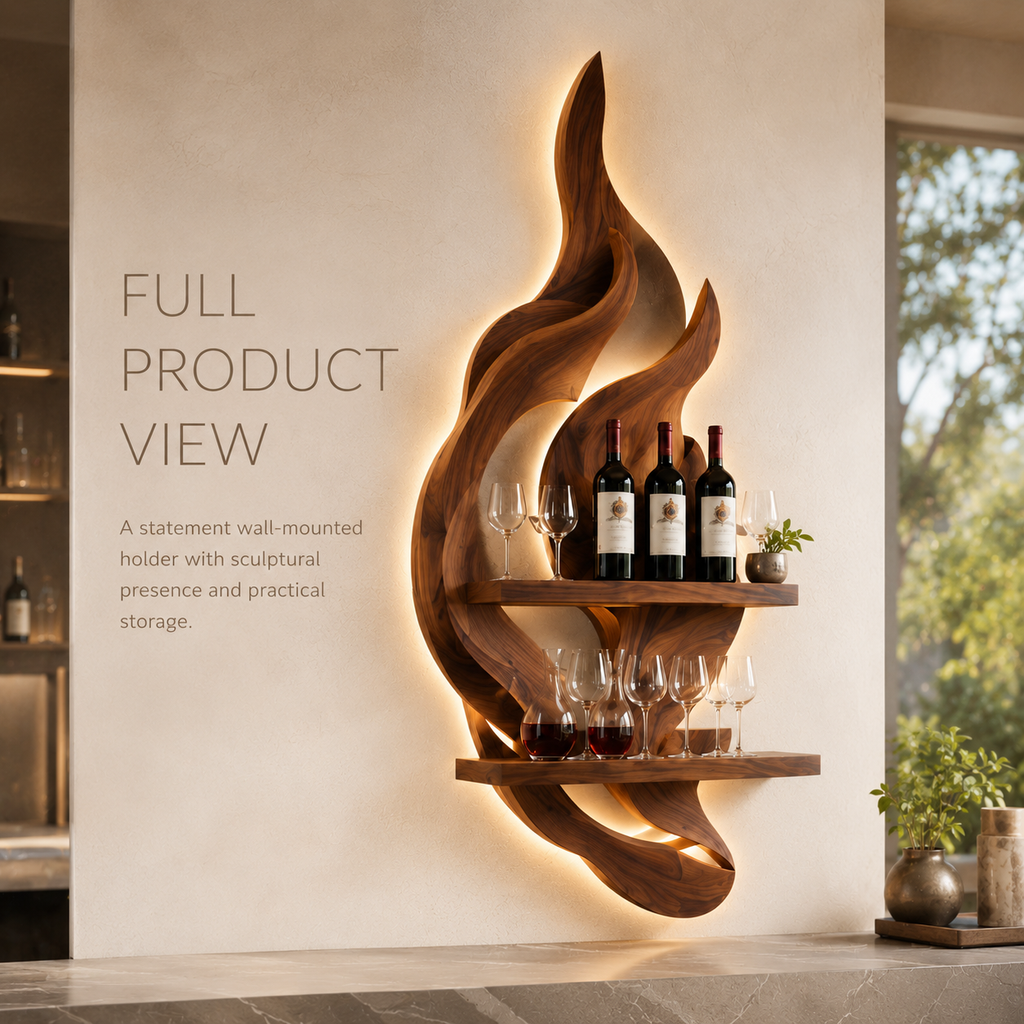 Solid Wood Wall Wine Rack with Glass Holder - 5 Bottle - Gallery Rail - product image 03
