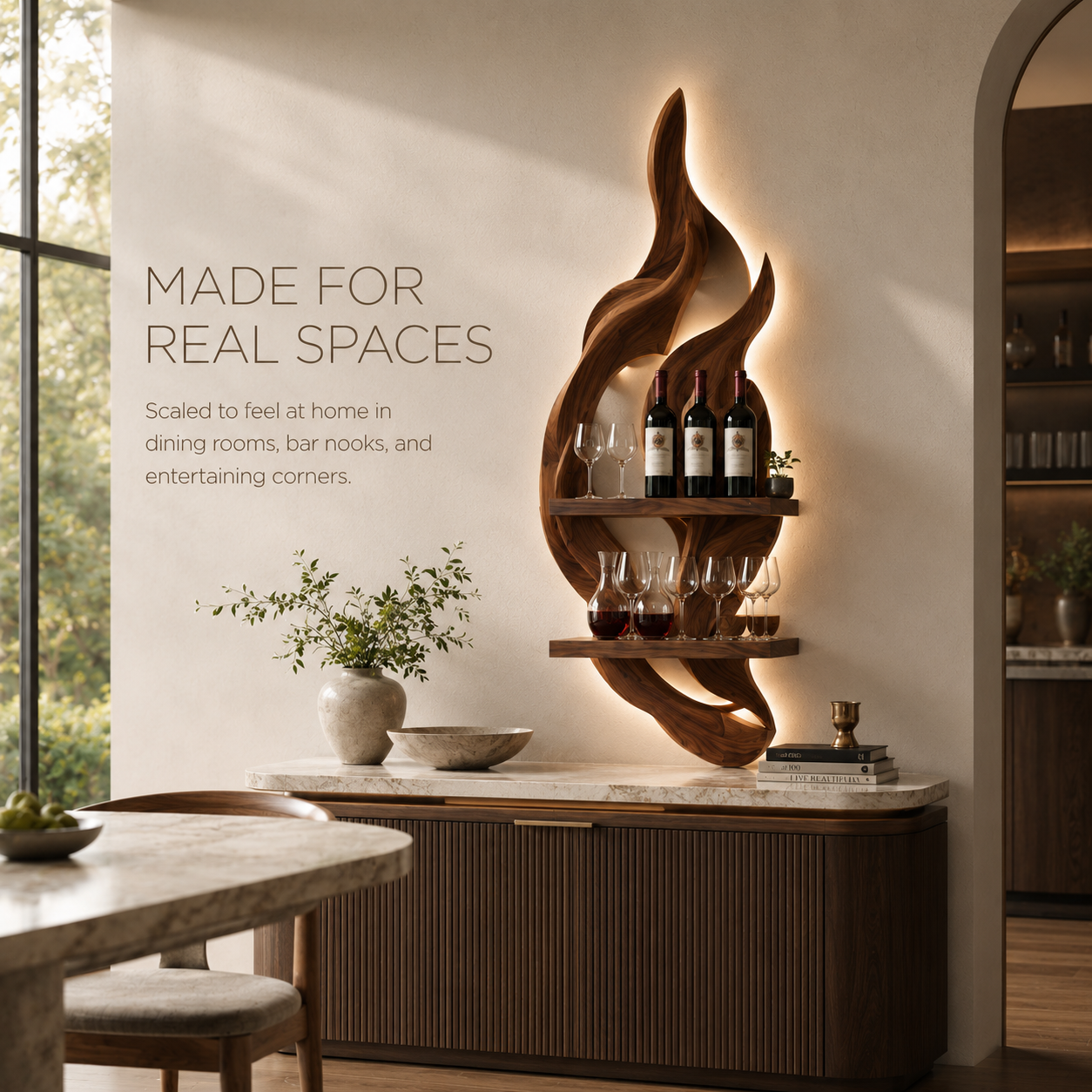 Solid Wood Wall Wine Rack with Glass Holder - 5 Bottle - Gallery Rail - product image 04