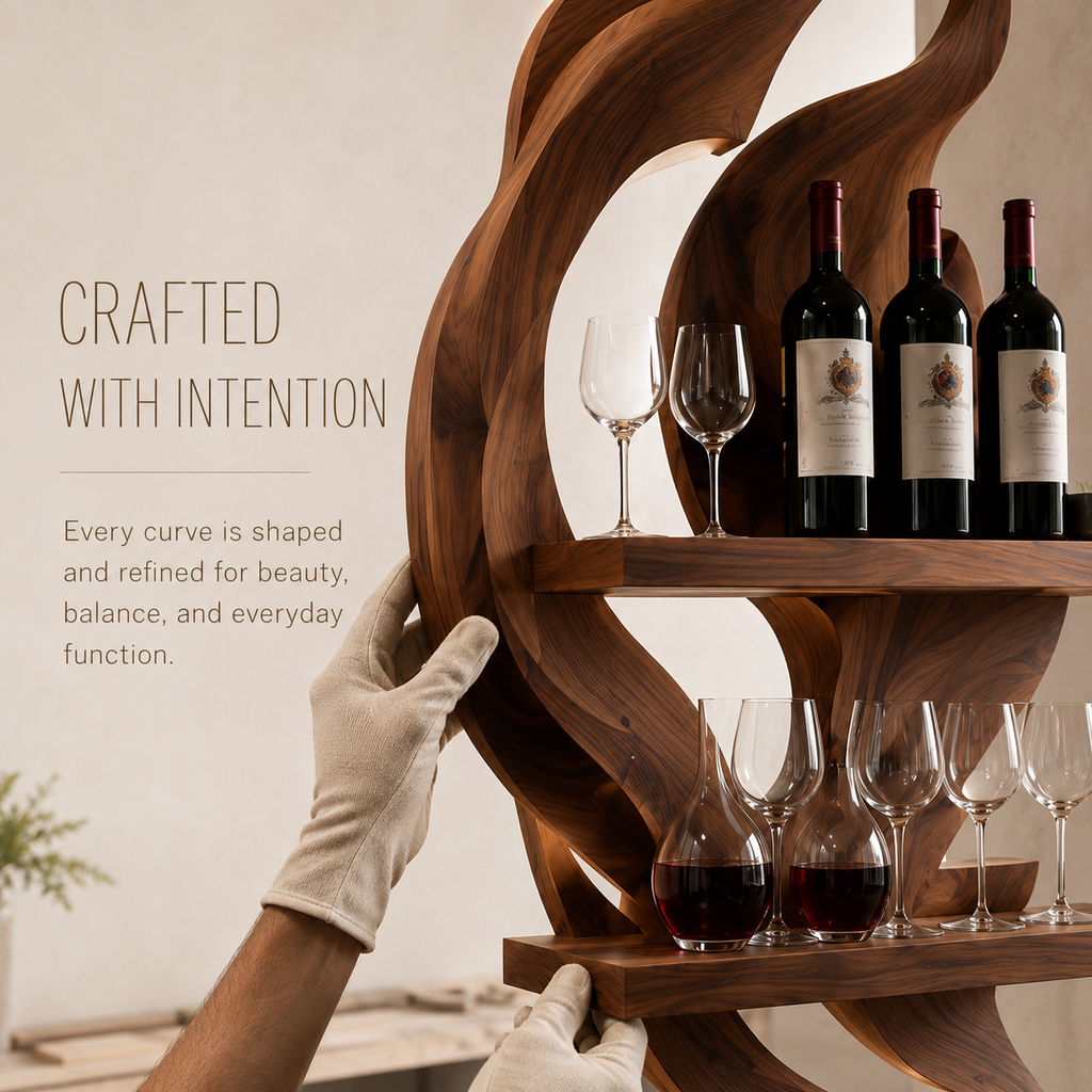 Solid Wood Wall Wine Rack with Glass Holder - 5 Bottle - Gallery Rail - product image 06