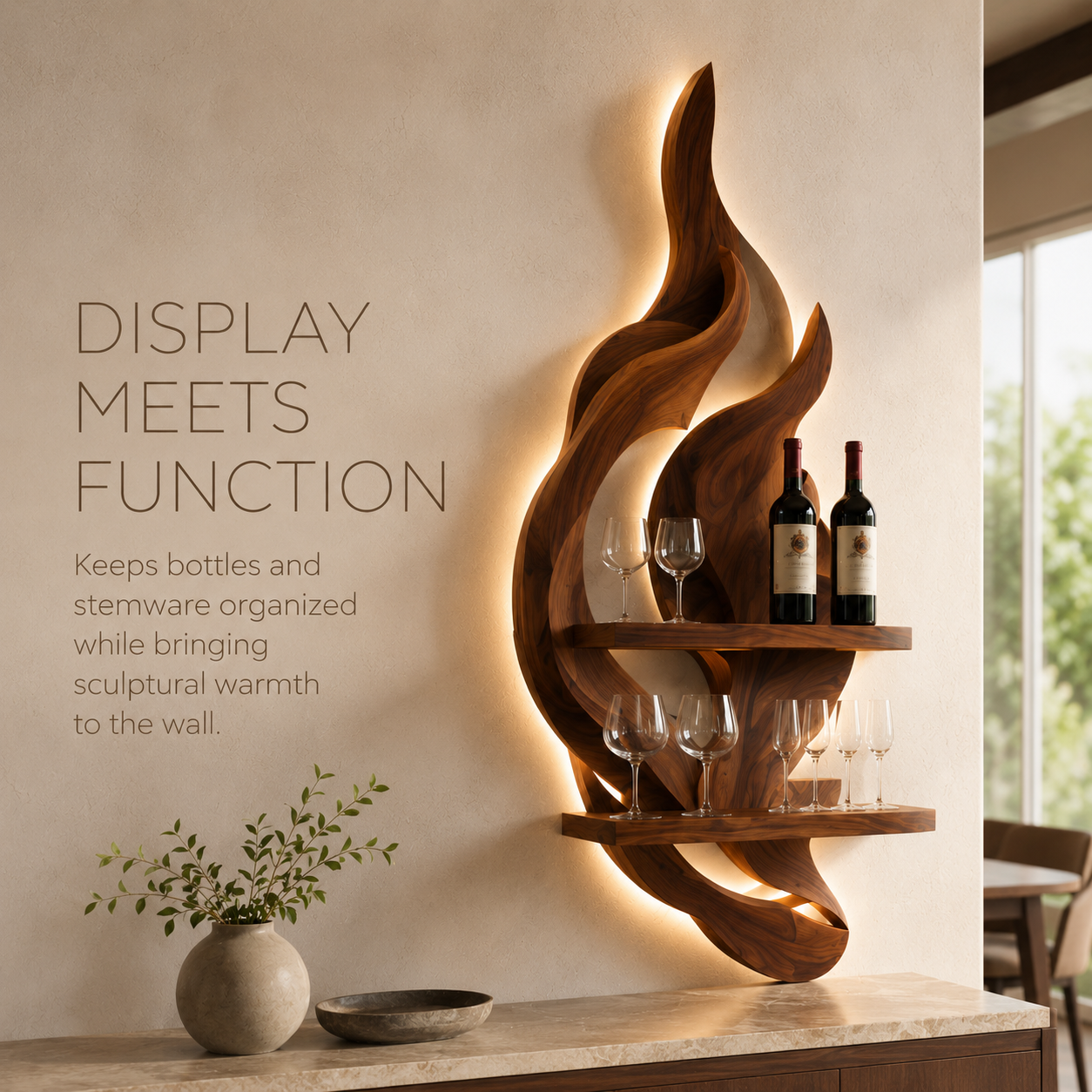 Solid Wood Wall Wine Rack with Glass Holder - 5 Bottle - Gallery Rail - product image 07