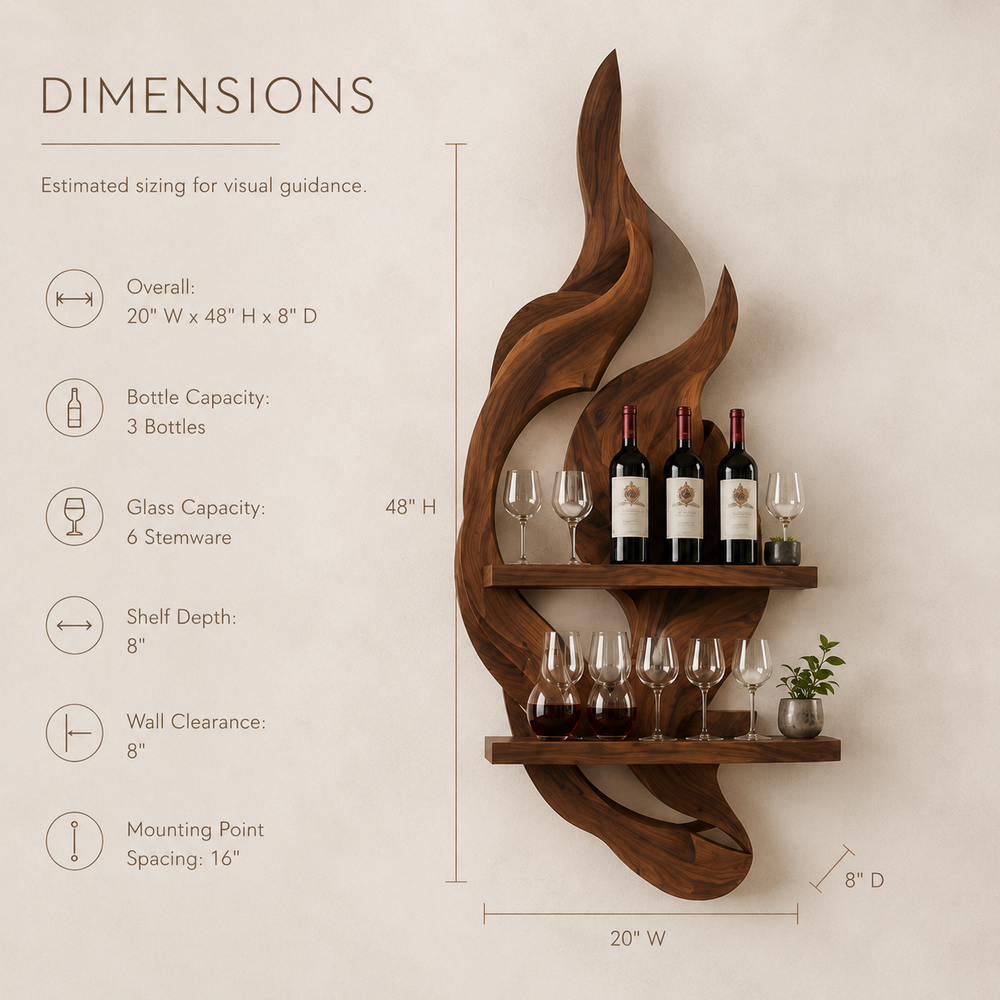 Solid Wood Wall Wine Rack with Glass Holder - 5 Bottle - Gallery Rail - product image 08