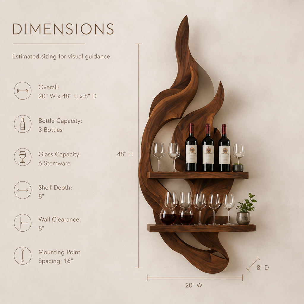 Solid Wood Wall Wine Rack with Glass Holder - 5 Bottle - Gallery Rail - product image 08