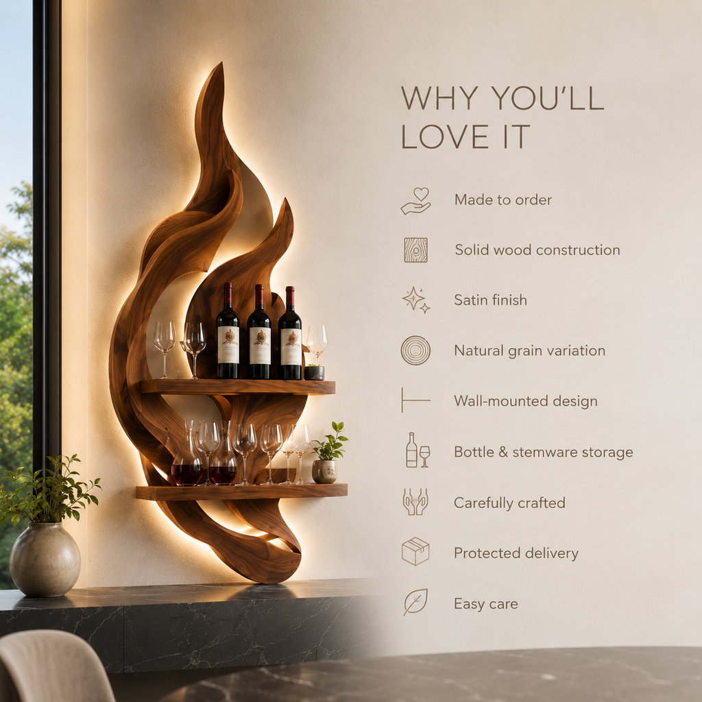 Solid Wood Wall Wine Rack with Glass Holder - 5 Bottle - Gallery Rail - product image 09