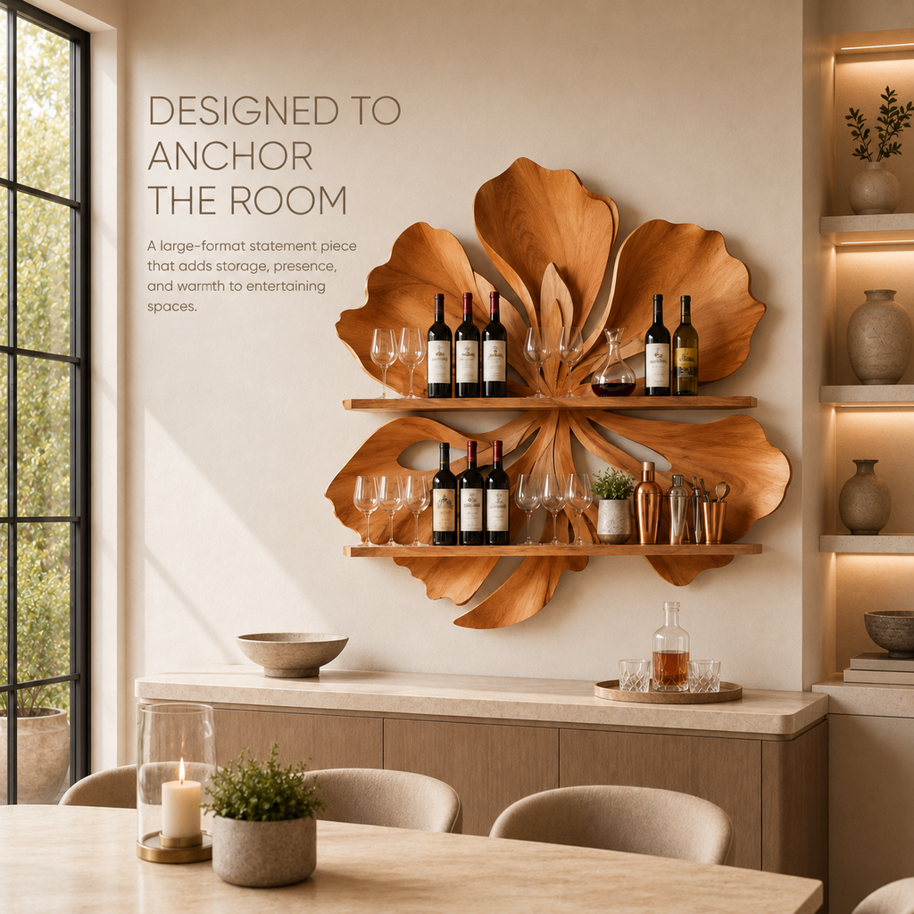 Solid Wood Wall Wine Rack with Glass Holder - 5 Bottle - Ribbed Wave - product image 04