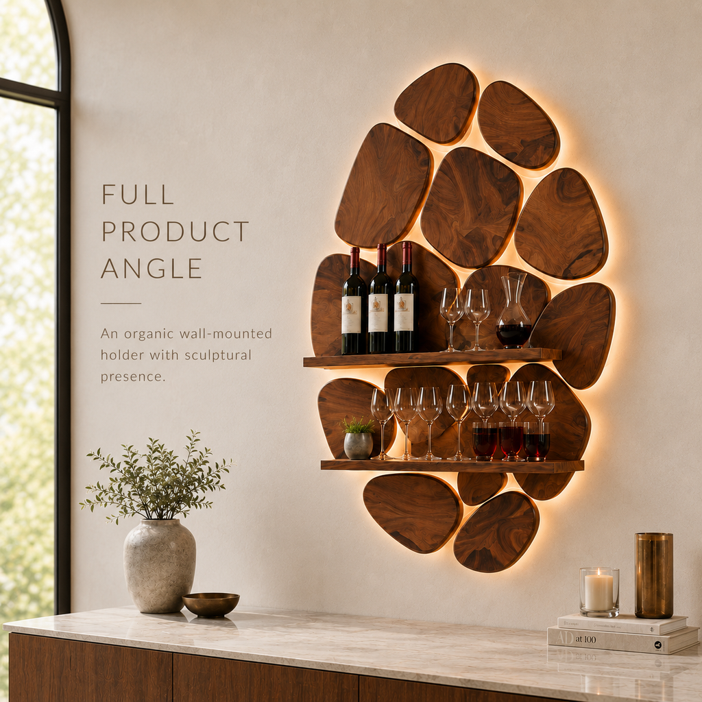 Solid Wood Wall Wine Rack with Glass Holder - 5 Bottle - Wave - product image 03