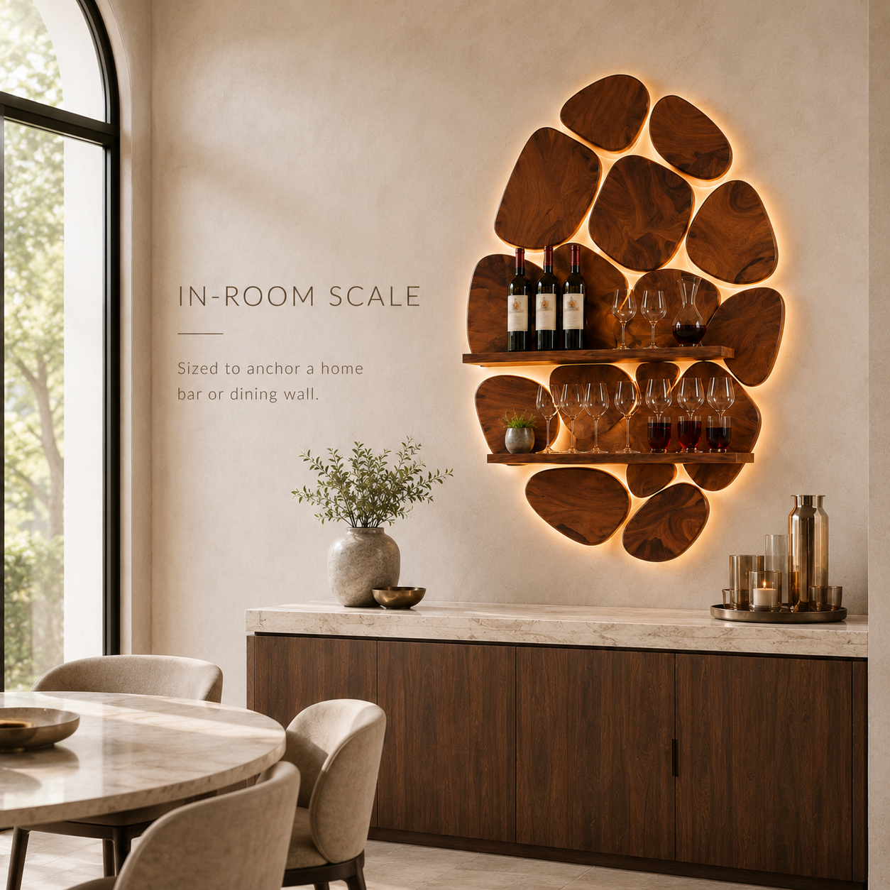 Solid Wood Wall Wine Rack with Glass Holder - 5 Bottle - Wave - product image 04