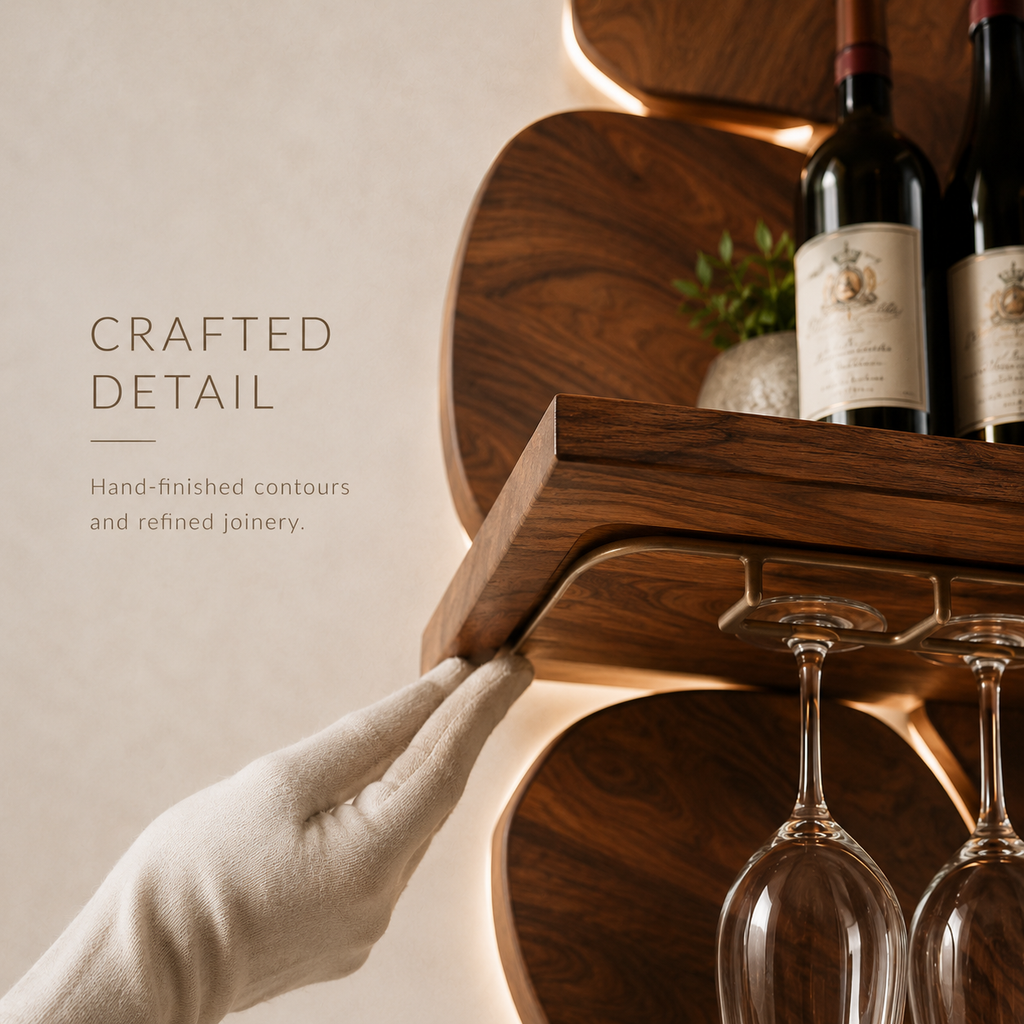 Solid Wood Wall Wine Rack with Glass Holder - 5 Bottle - Wave - product image 06