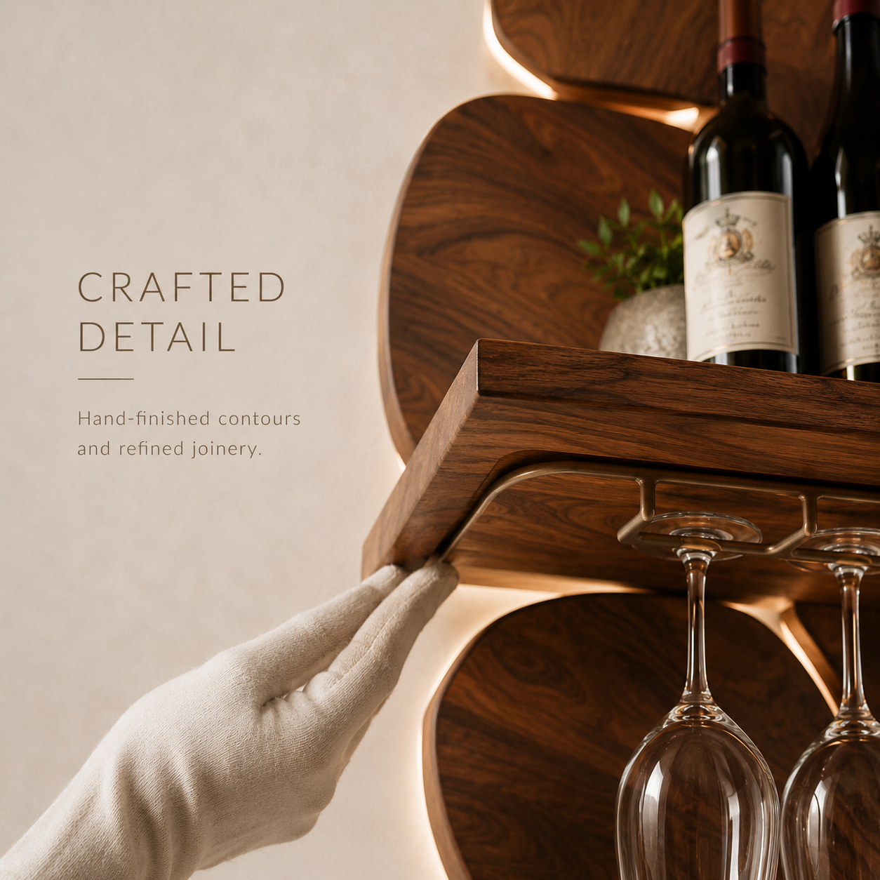 Solid Wood Wall Wine Rack with Glass Holder - 5 Bottle - Wave - product image 06