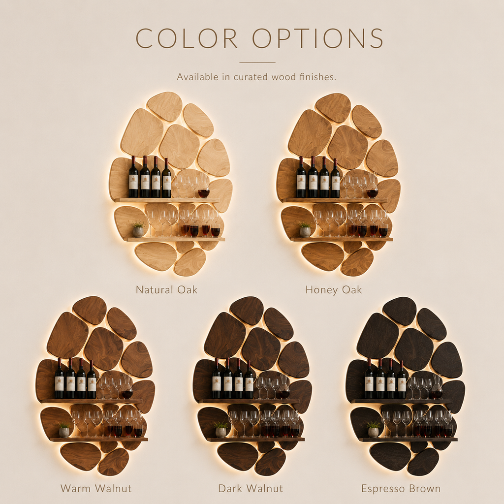 Solid Wood Wall Wine Rack with Glass Holder - 5 Bottle - Wave - product image 09