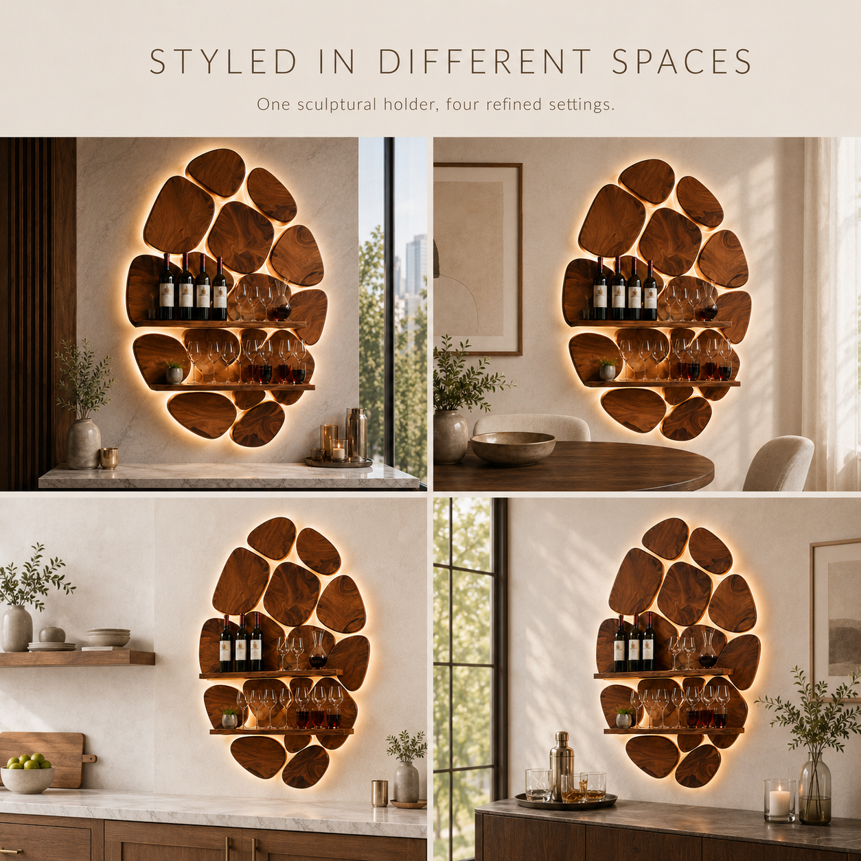 Solid Wood Wall Wine Rack with Glass Holder - 5 Bottle - Wave - product image 11