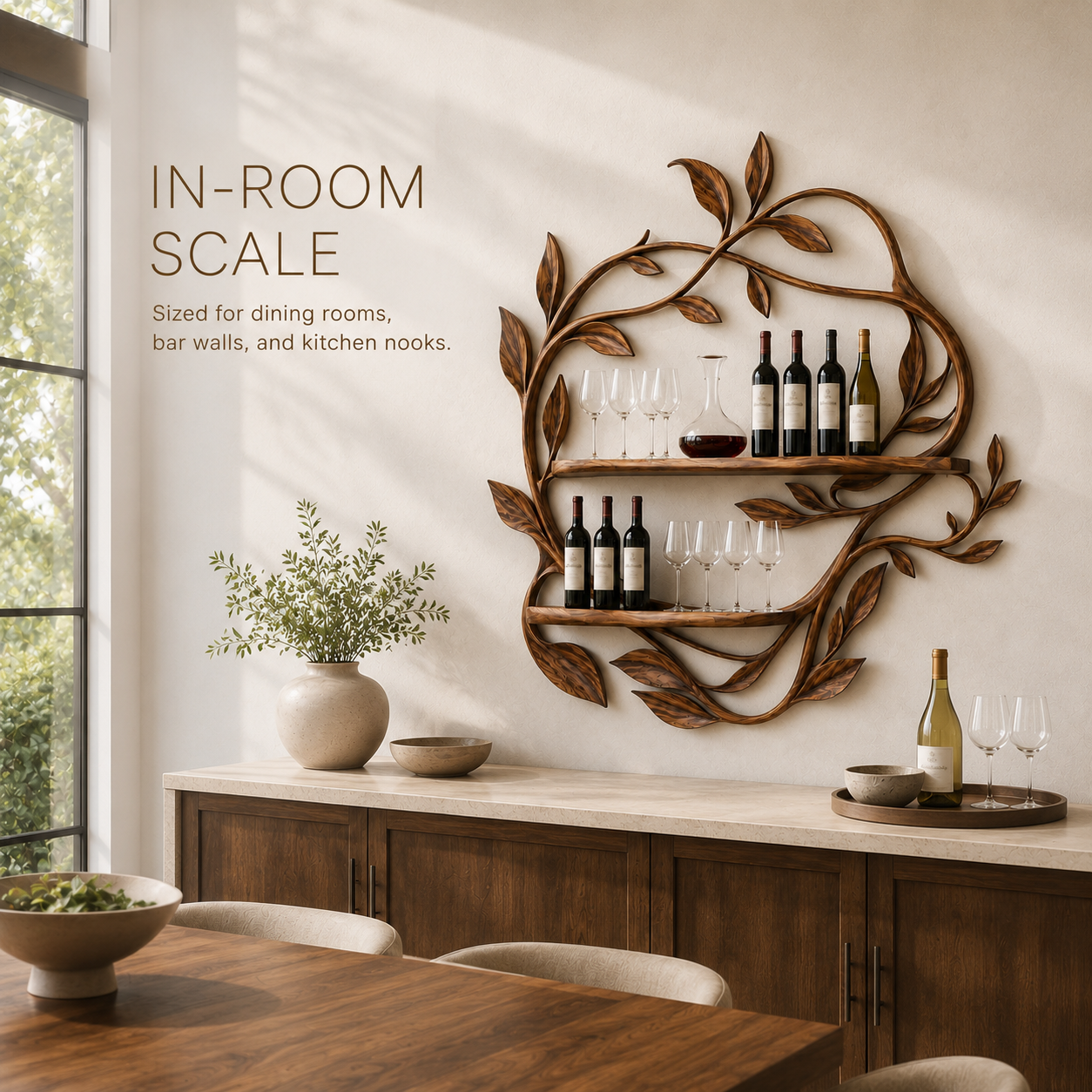 Solid Wood Wall Wine Rack with Glass Holder - 5 Bottle - Cellular - product image 04