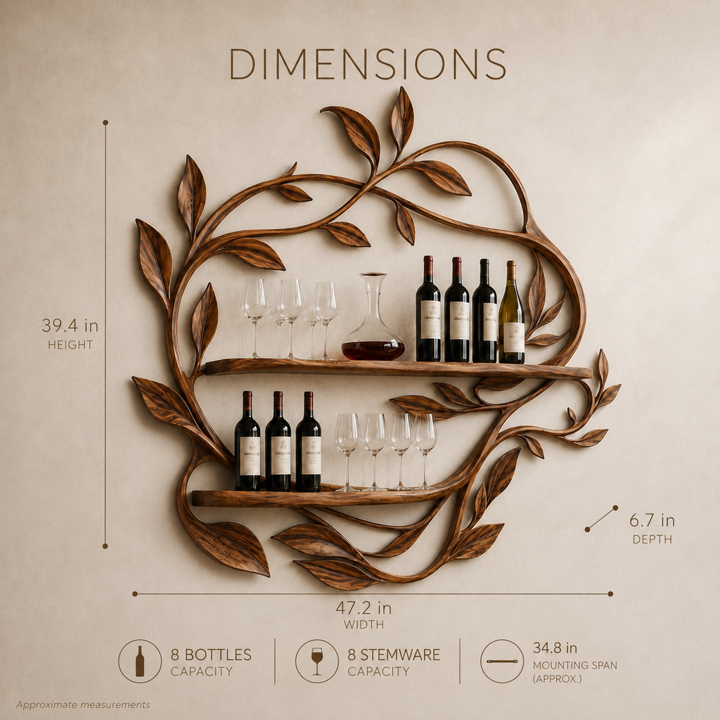 Solid Wood Wall Wine Rack with Glass Holder - 5 Bottle - Cellular - product image 08