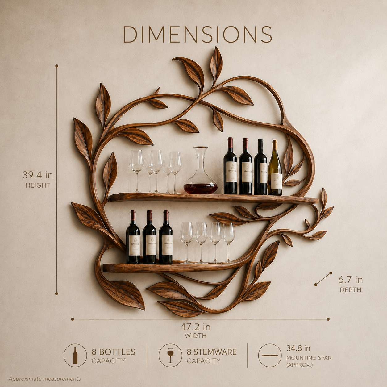 Solid Wood Wall Wine Rack with Glass Holder - 5 Bottle - Cellular - product image 08
