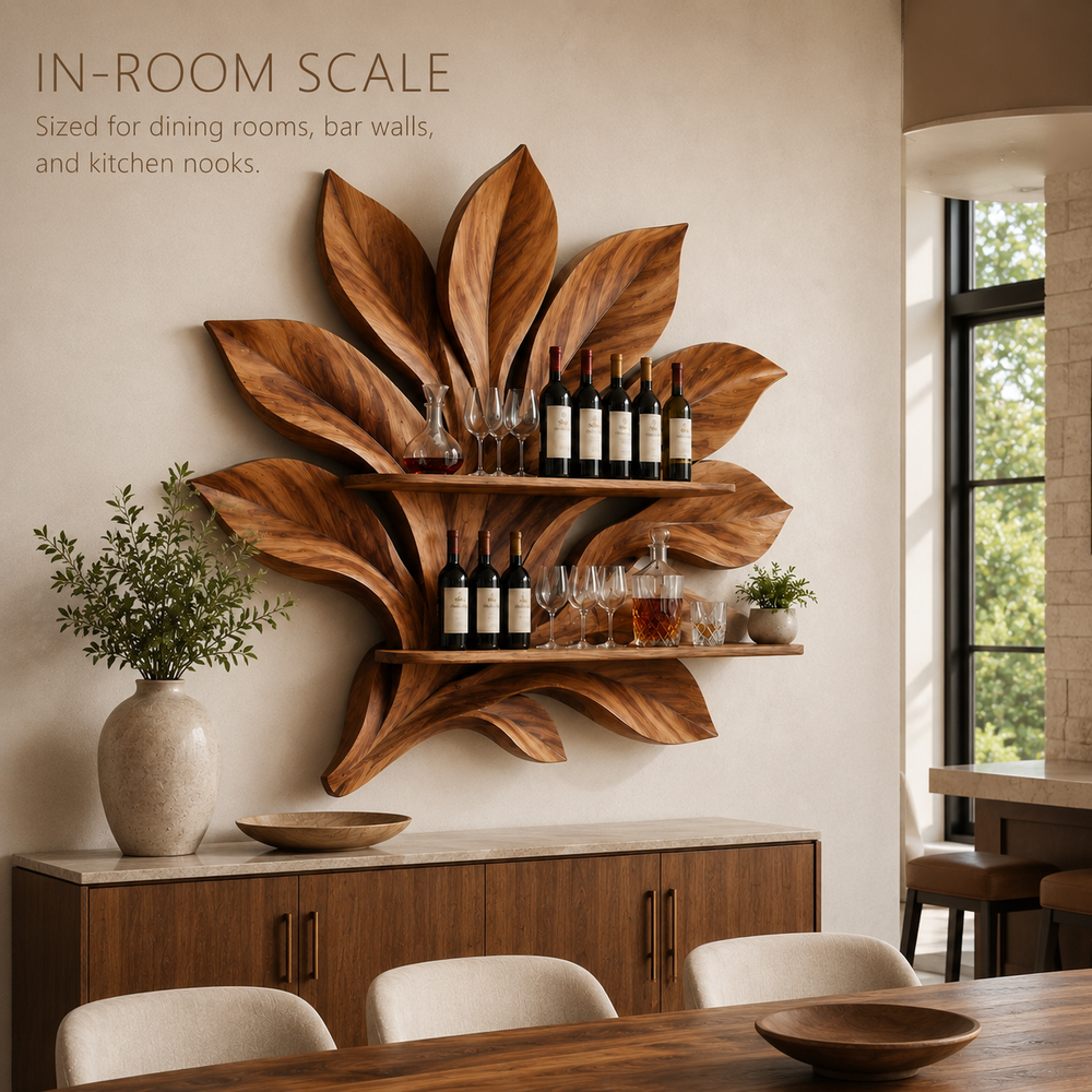Solid Wood Wall Wine Rack with Glass Holder - 5 Bottle - Branch Form - product image 04