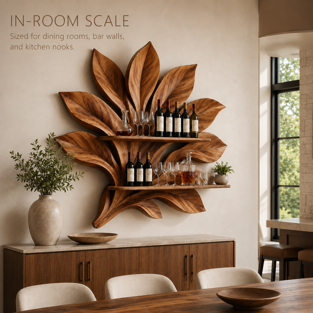 Solid Wood Wall Wine Rack with Glass Holder - 5 Bottle - Branch Form - product image 04