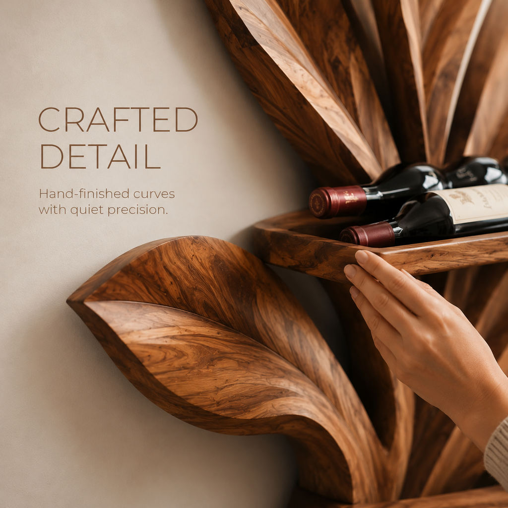 Solid Wood Wall Wine Rack with Glass Holder - 5 Bottle - Branch Form - product image 06