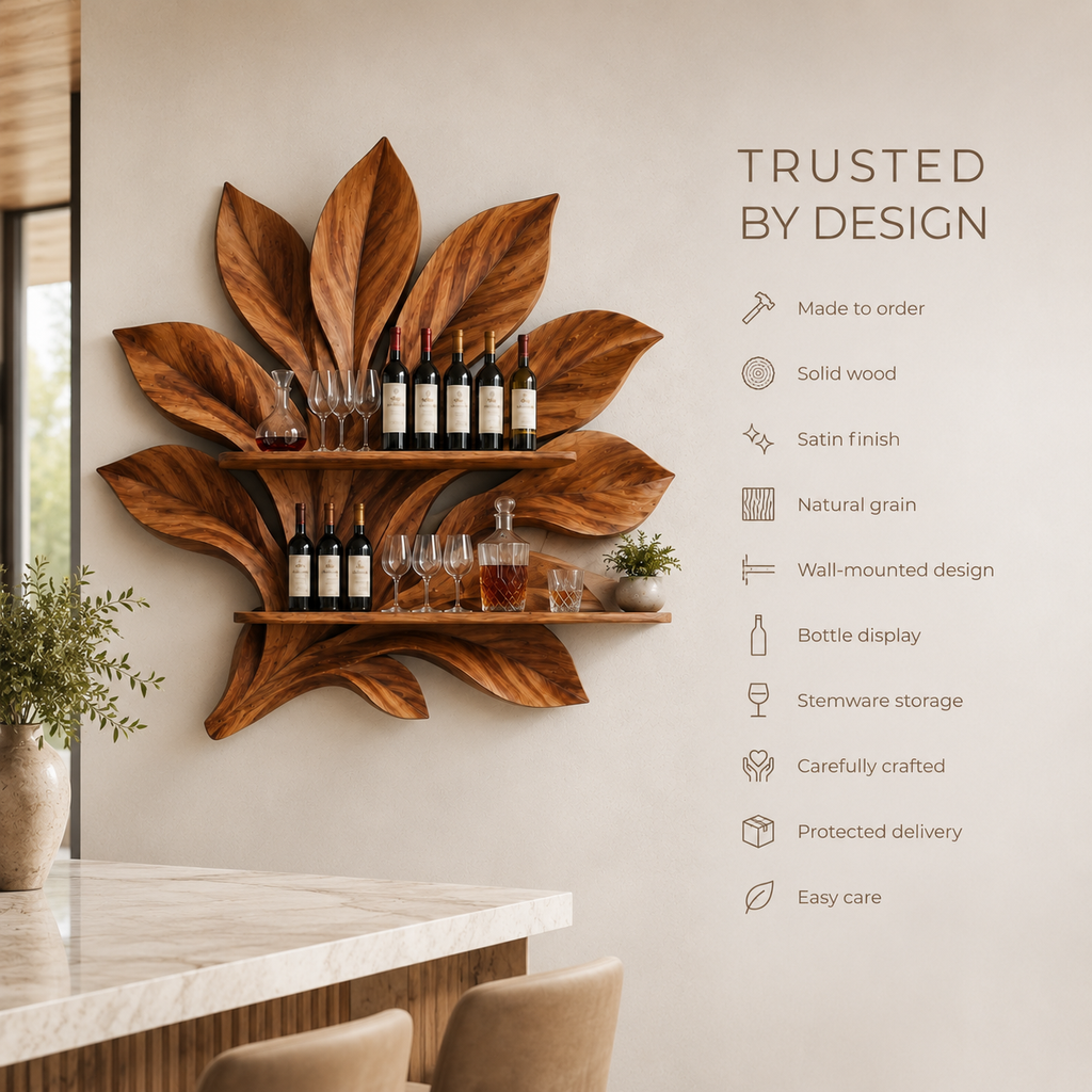 Solid Wood Wall Wine Rack with Glass Holder - 5 Bottle - Branch Form - product image 09