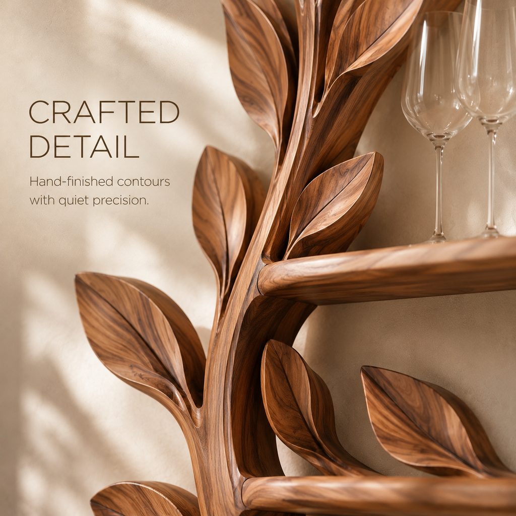 Solid Wood Wall Wine Rack with Glass Holder - 5 Bottle - Arched - product image 06
