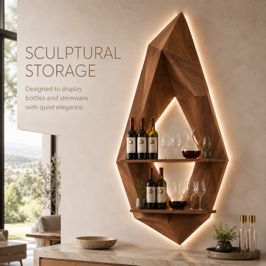 Solid Wood Wall Wine Rack with Glass Holder - 5 Bottle - Crescent - product image 03