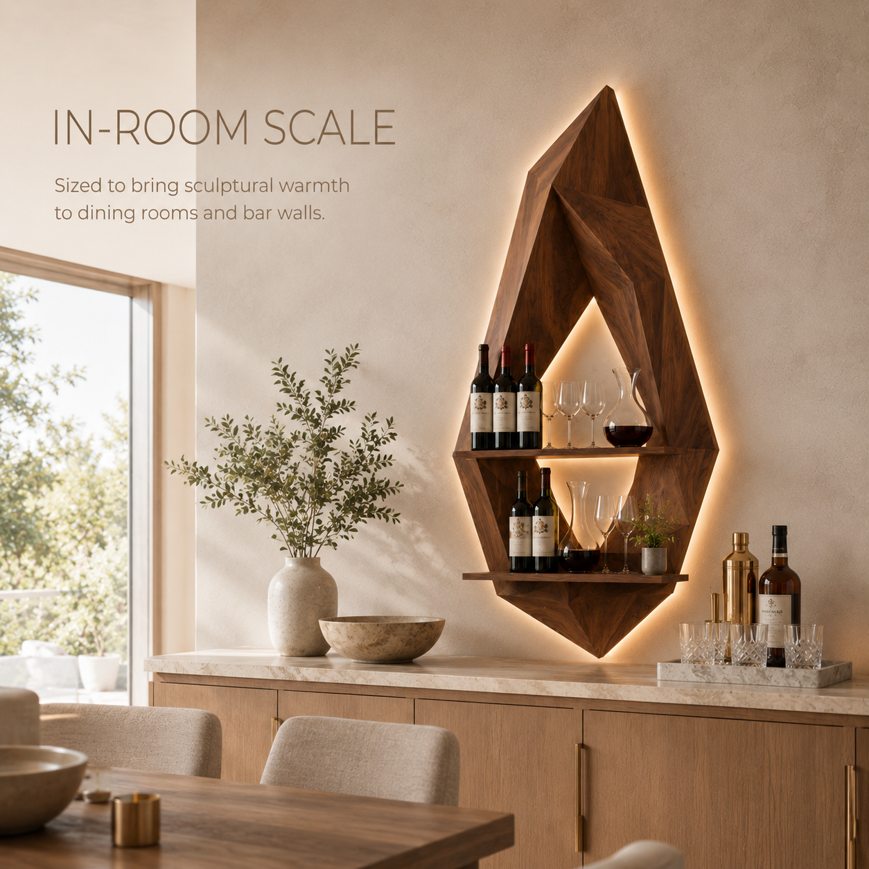 Solid Wood Wall Wine Rack with Glass Holder - 5 Bottle - Crescent - product image 04