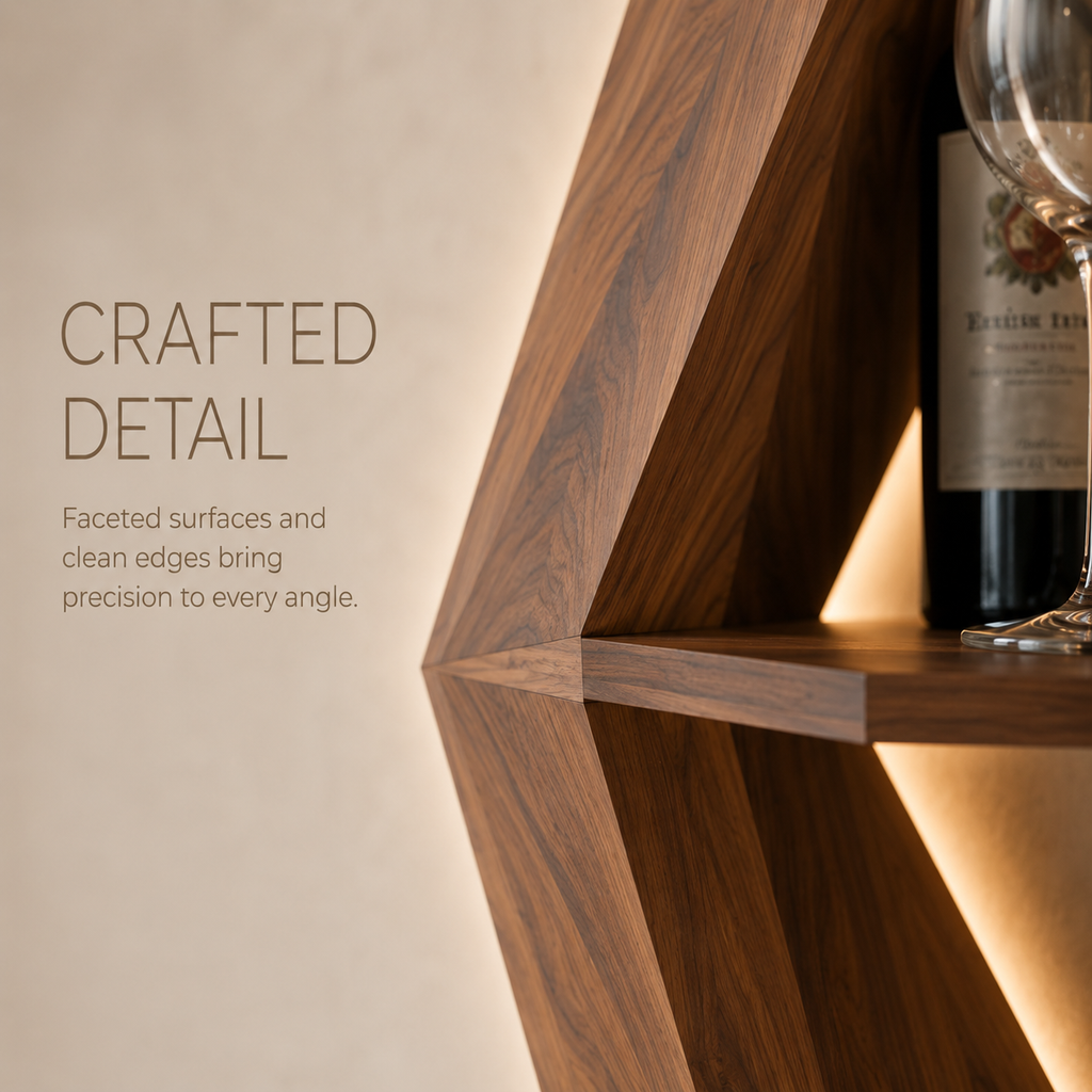 Solid Wood Wall Wine Rack with Glass Holder - 5 Bottle - Crescent - product image 06