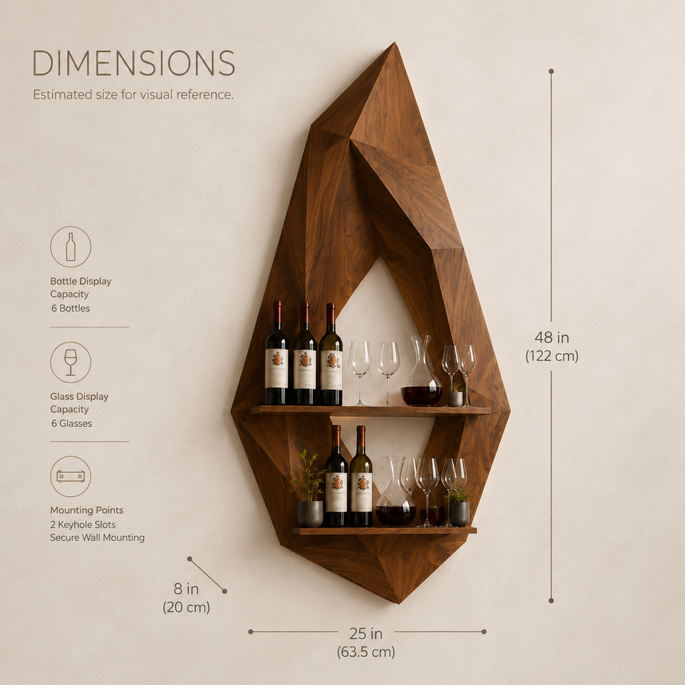 Solid Wood Wall Wine Rack with Glass Holder - 5 Bottle - Crescent - product image 08