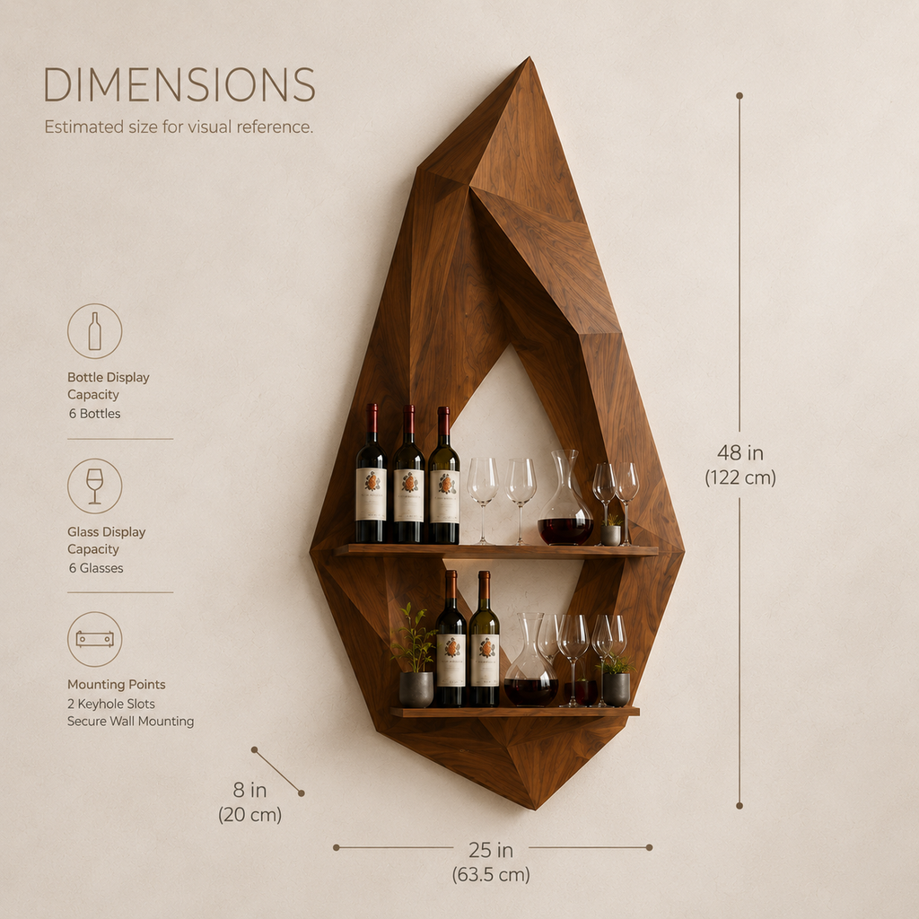 Solid Wood Wall Wine Rack with Glass Holder - 5 Bottle - Crescent - product image 08