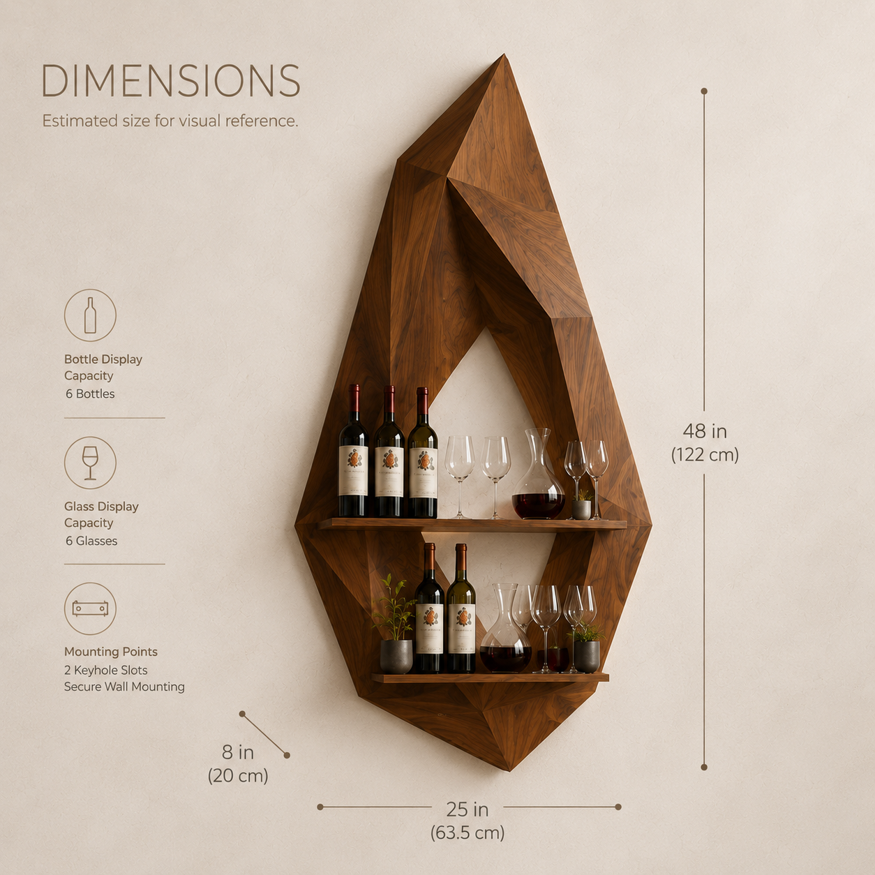 Solid Wood Wall Wine Rack with Glass Holder - 5 Bottle - Crescent - product image 08