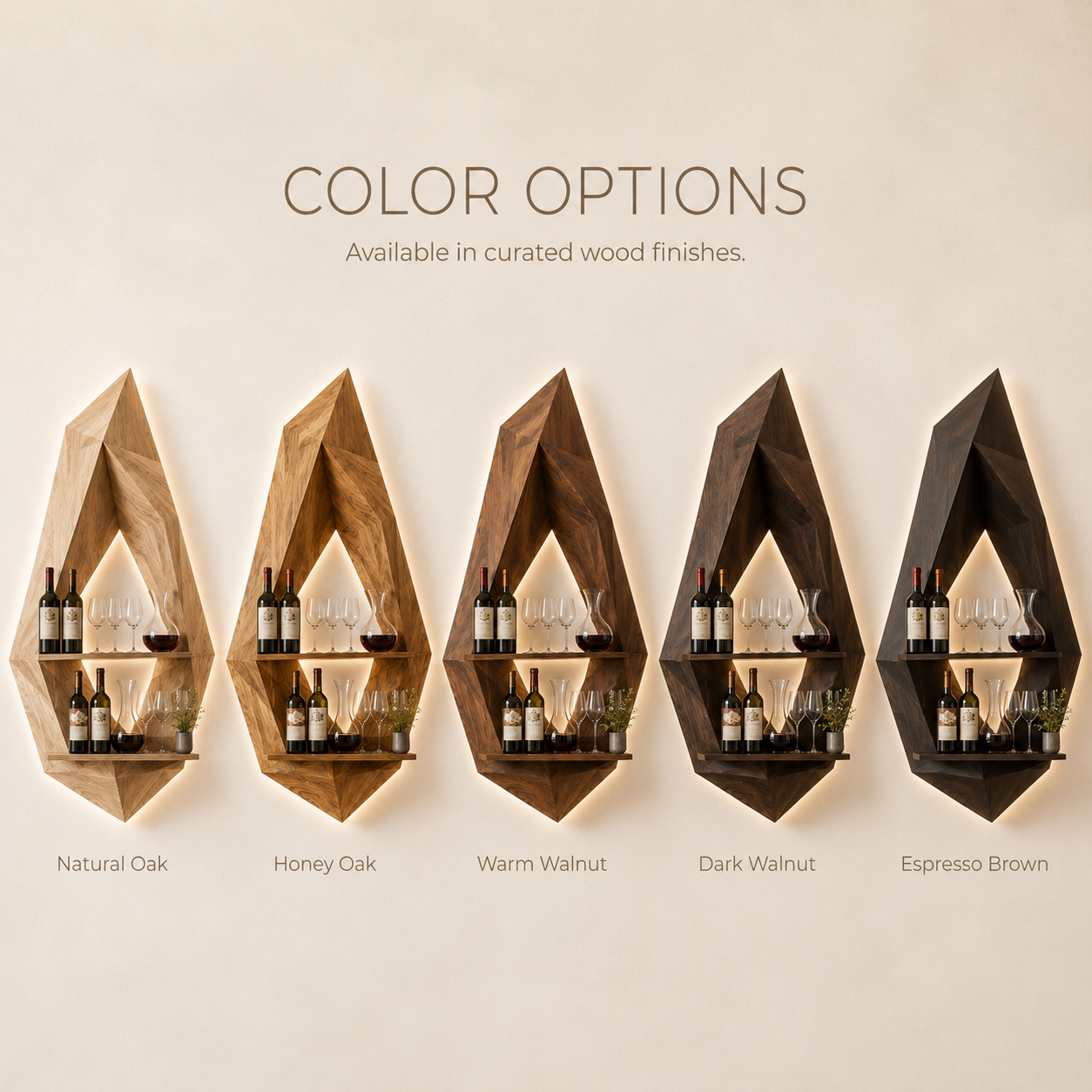 Solid Wood Wall Wine Rack with Glass Holder - 5 Bottle - Crescent - product image 10