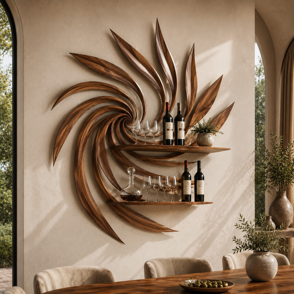 Solid Wood Wall Wine Rack with Glass Holder - 5 Bottle - Gallery Rail - main view