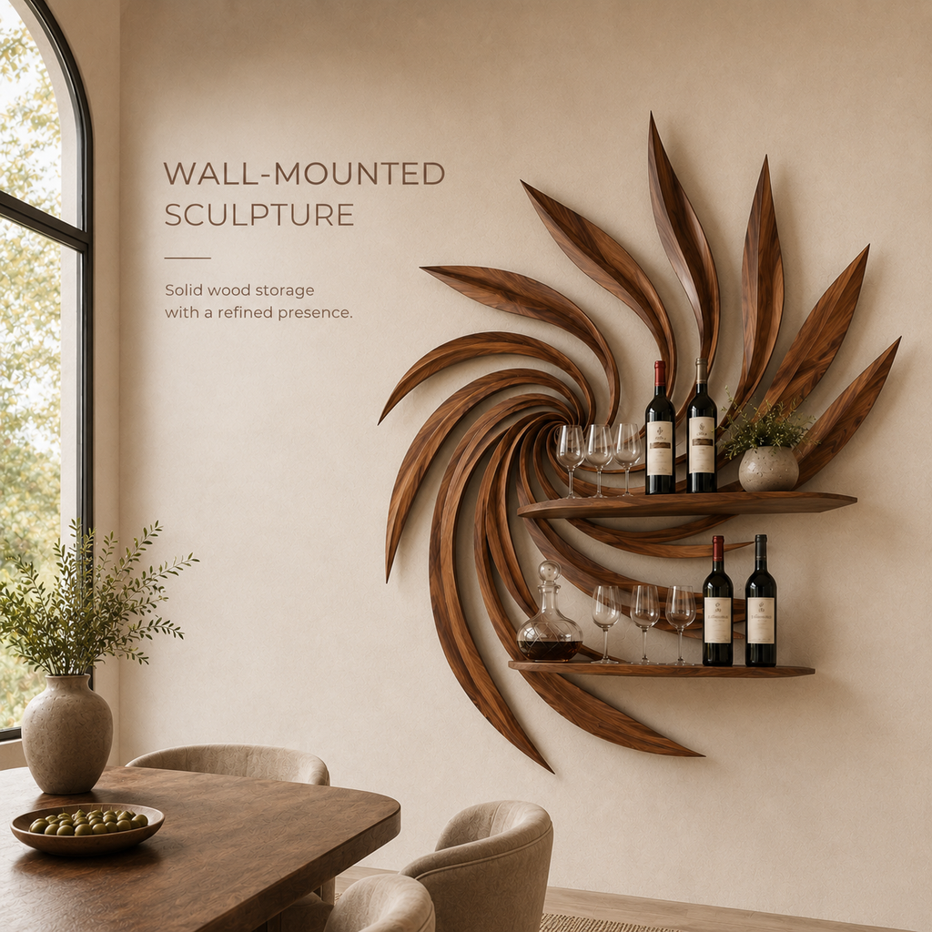 Solid Wood Wall Wine Rack with Glass Holder - 5 Bottle - Gallery Rail - product image 03