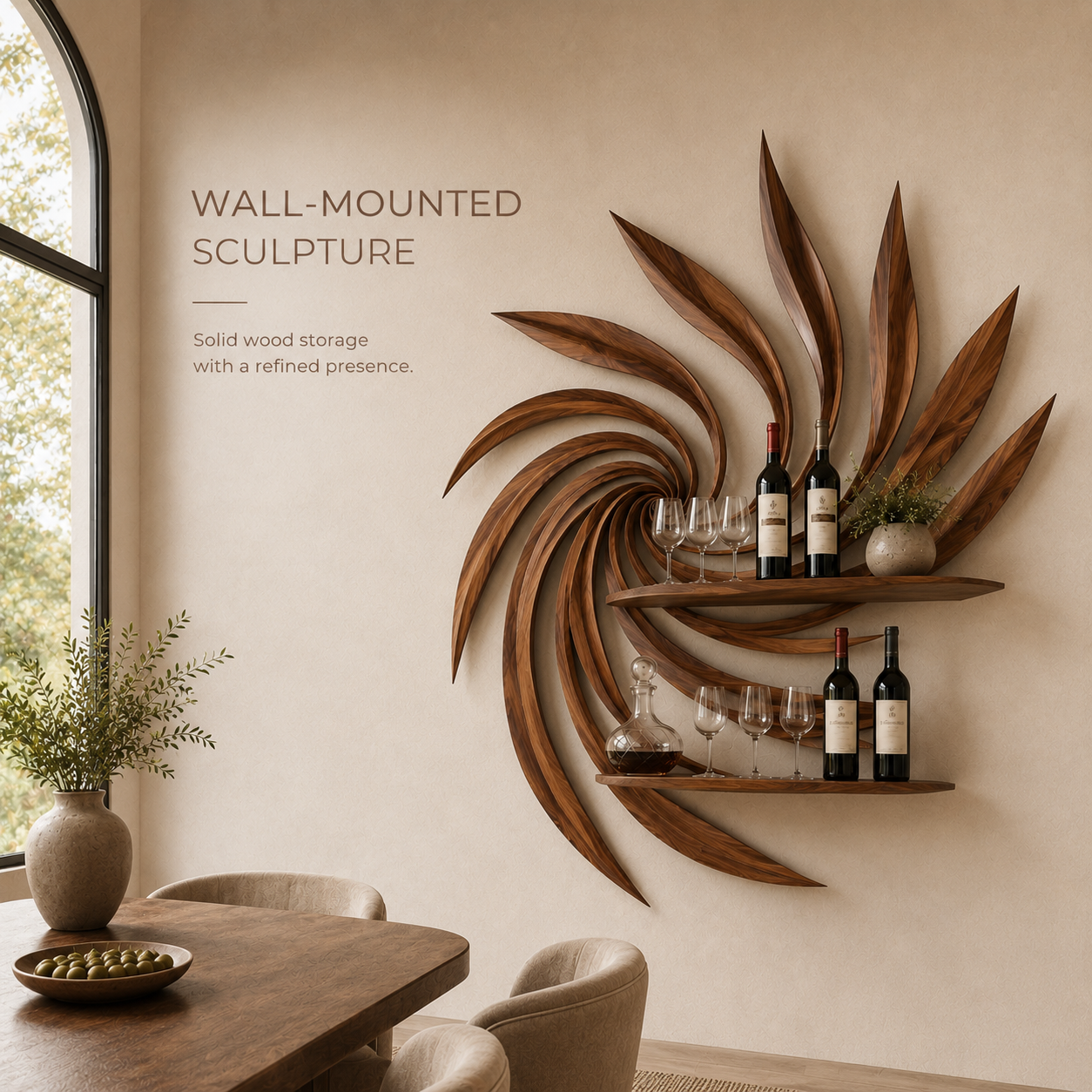Solid Wood Wall Wine Rack with Glass Holder - 5 Bottle - Gallery Rail - product image 03