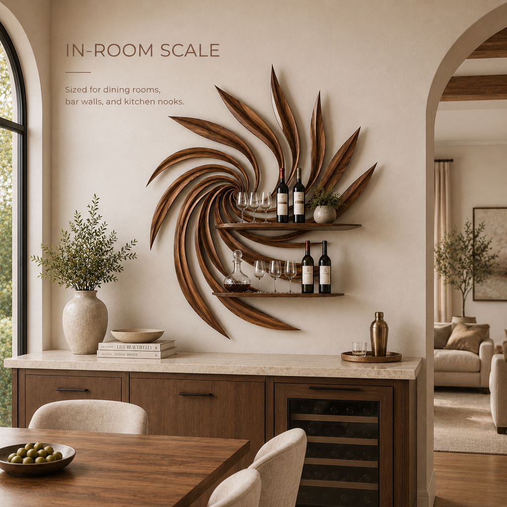 Solid Wood Wall Wine Rack with Glass Holder - 5 Bottle - Gallery Rail - product image 04