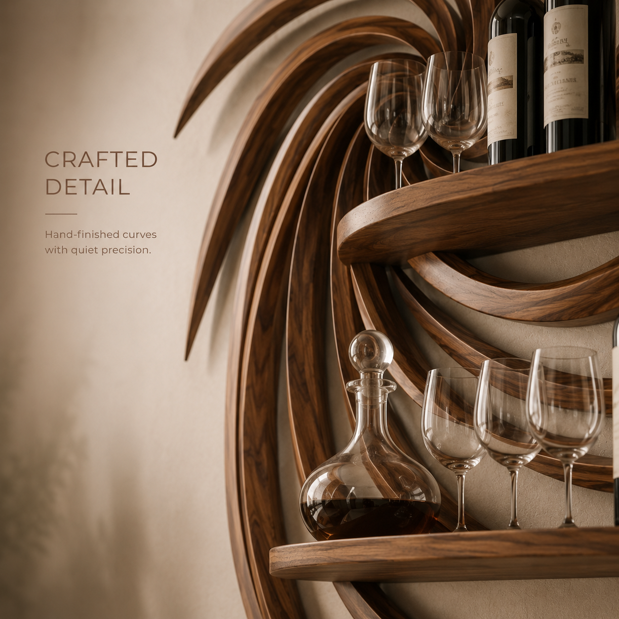 Solid Wood Wall Wine Rack with Glass Holder - 5 Bottle - Gallery Rail - product image 06