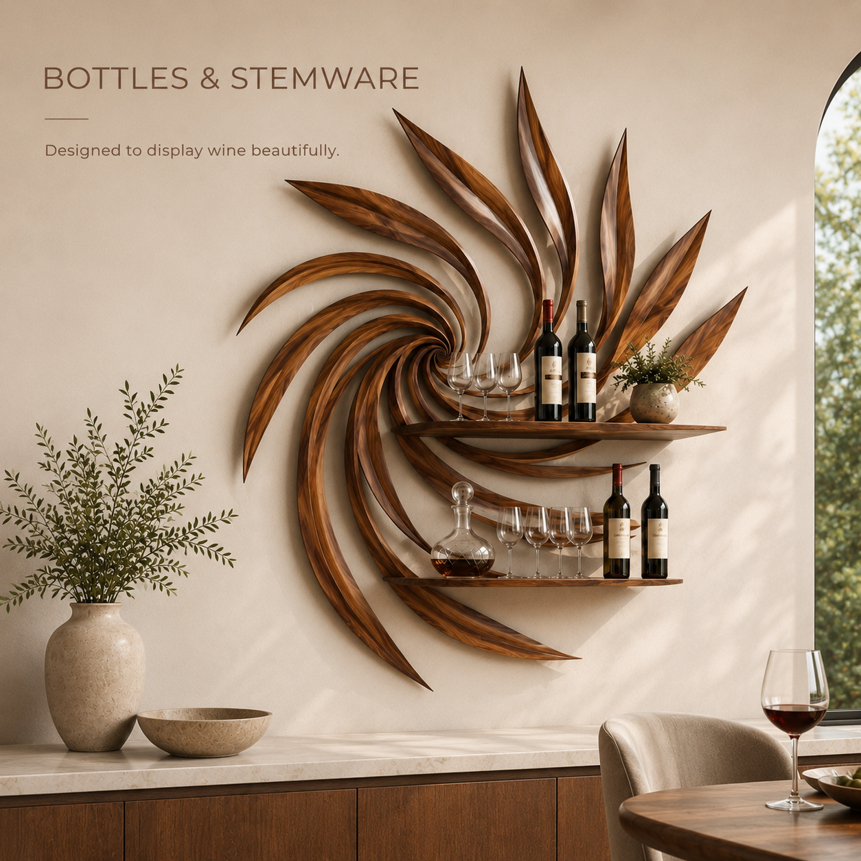 Solid Wood Wall Wine Rack with Glass Holder - 5 Bottle - Gallery Rail - product image 07