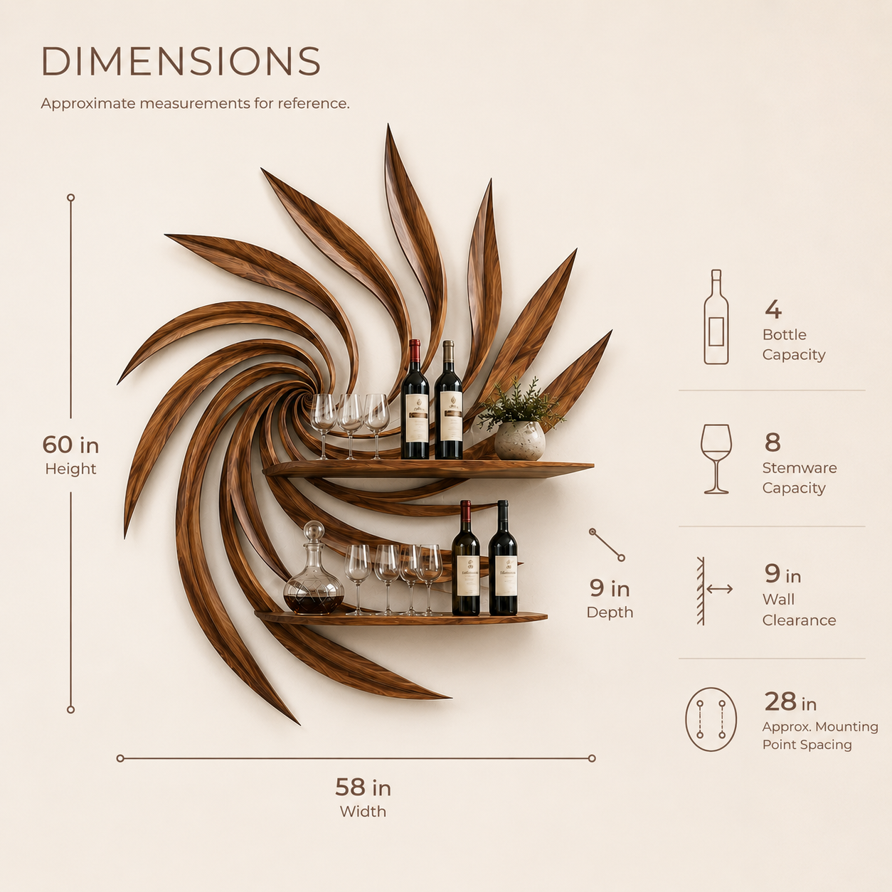 Solid Wood Wall Wine Rack with Glass Holder - 5 Bottle - Gallery Rail - product image 08