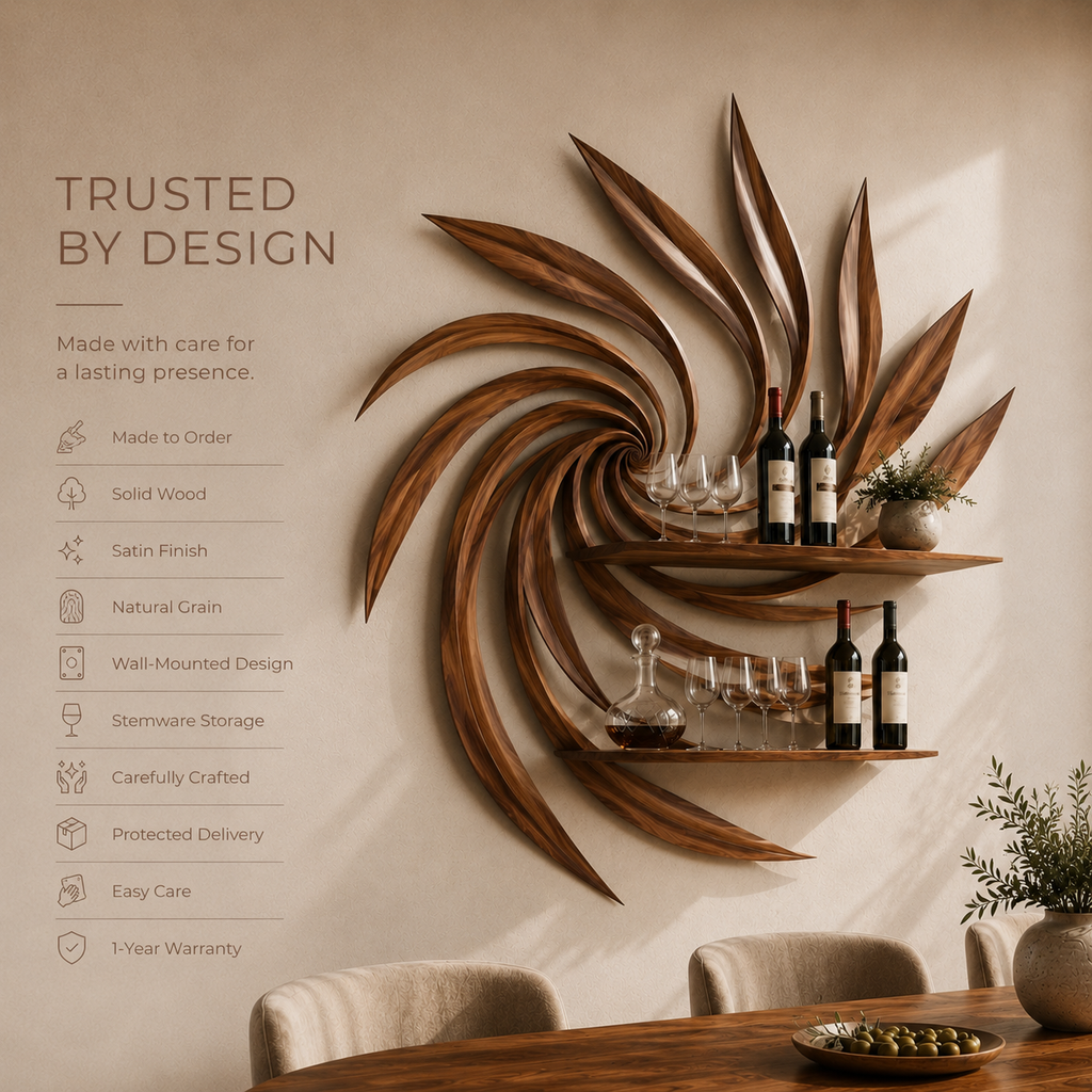Solid Wood Wall Wine Rack with Glass Holder - 5 Bottle - Gallery Rail - product image 09