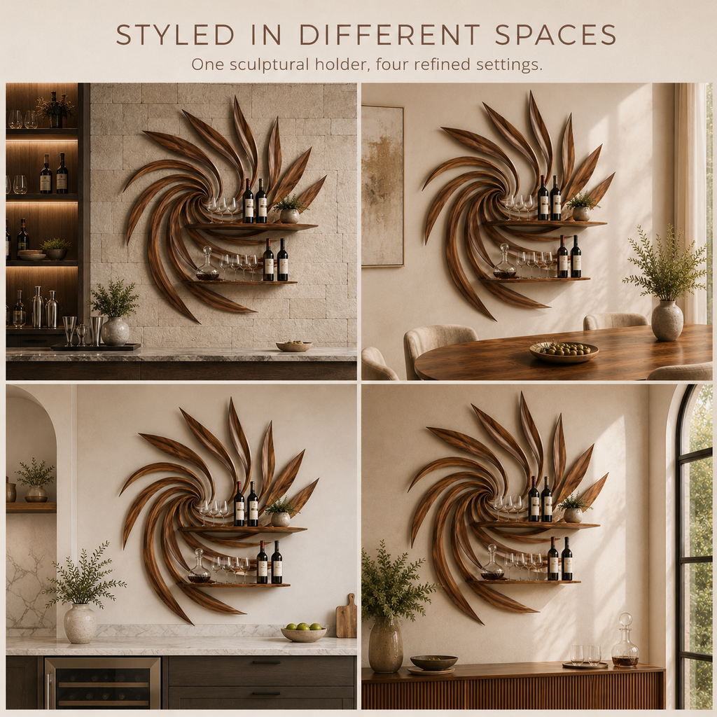 Solid Wood Wall Wine Rack with Glass Holder - 5 Bottle - Gallery Rail - product image 11