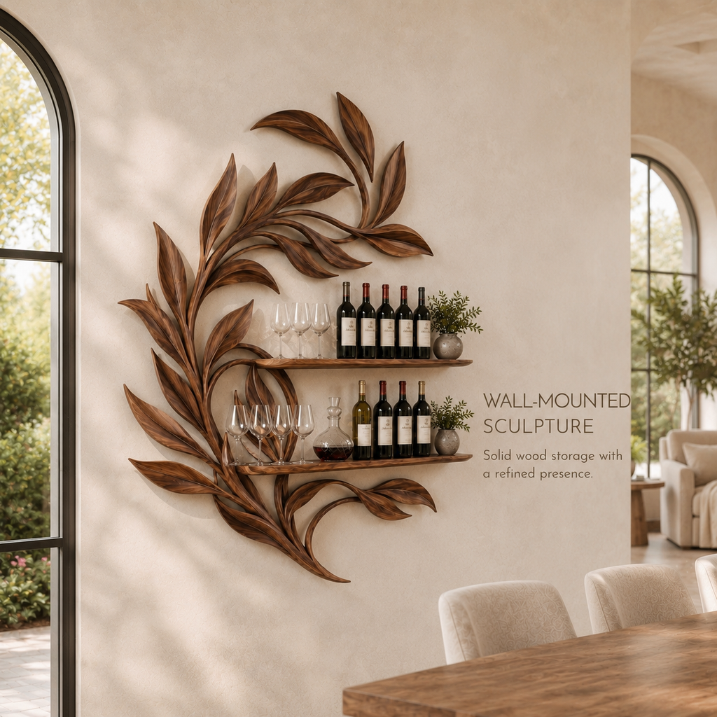 Solid Wood Wall Wine Rack with Glass Holder - 5 Bottle - Live Edge - product image 03
