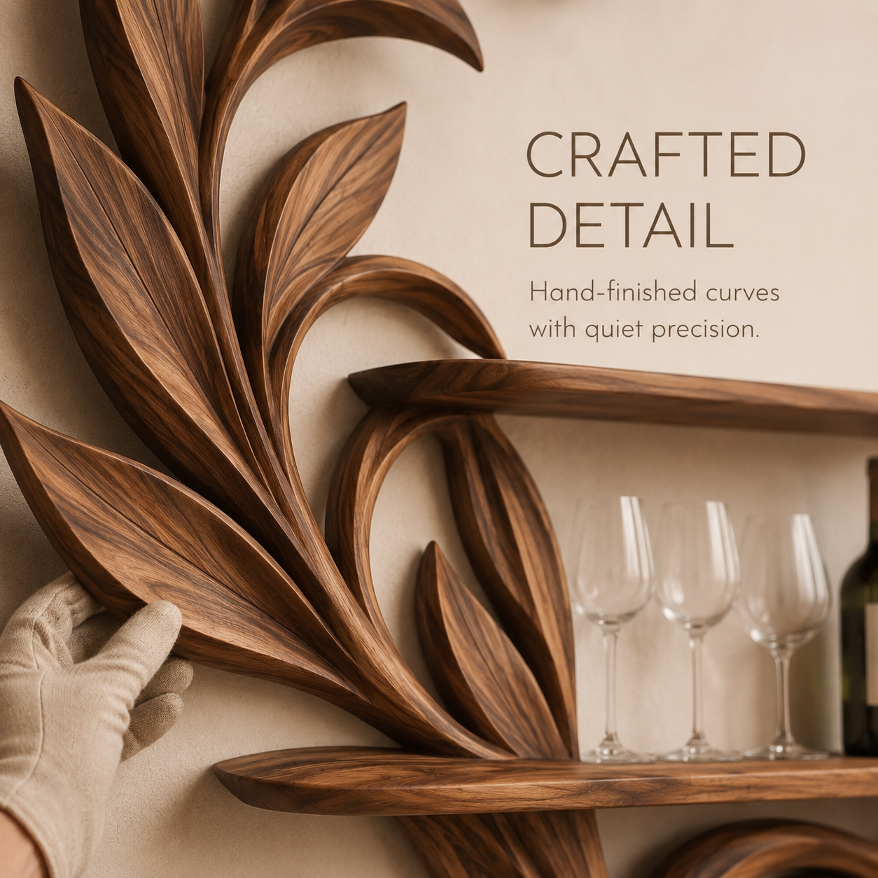 Solid Wood Wall Wine Rack with Glass Holder - 5 Bottle - Live Edge - product image 06