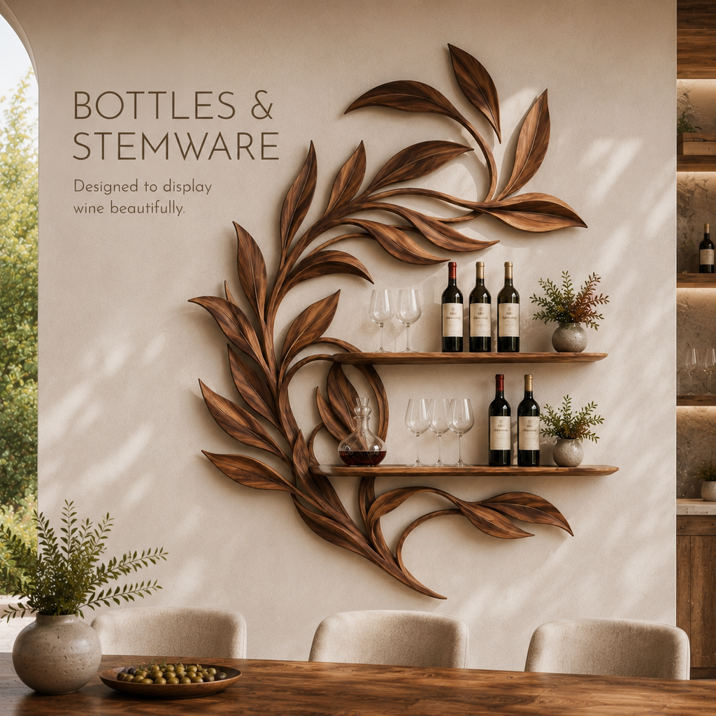 Solid Wood Wall Wine Rack with Glass Holder - 5 Bottle - Live Edge - product image 07