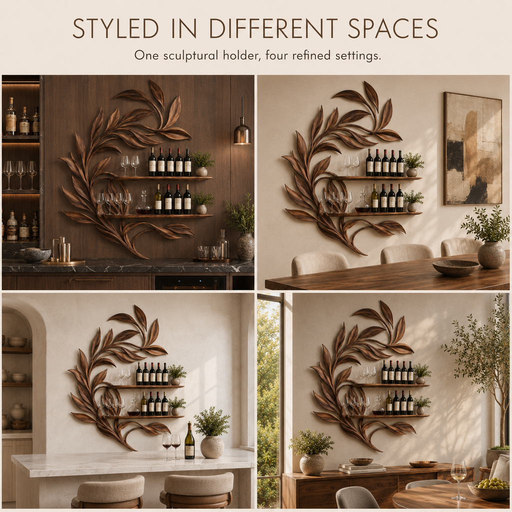 Solid Wood Wall Wine Rack with Glass Holder - 5 Bottle - Live Edge - product image 10